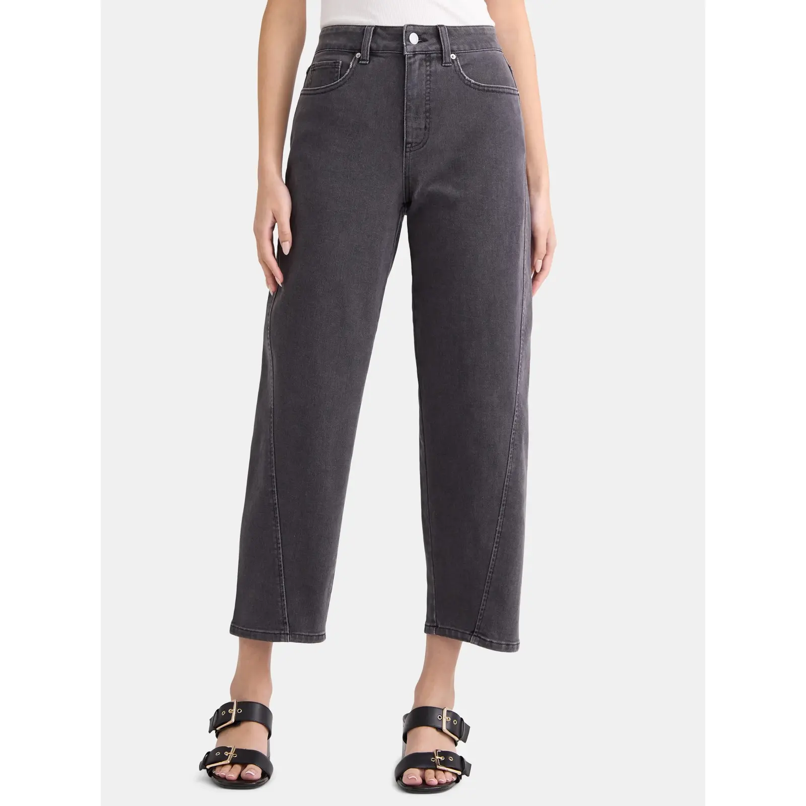 Time and Tru High Rise Barrel Jeans - Washed Black