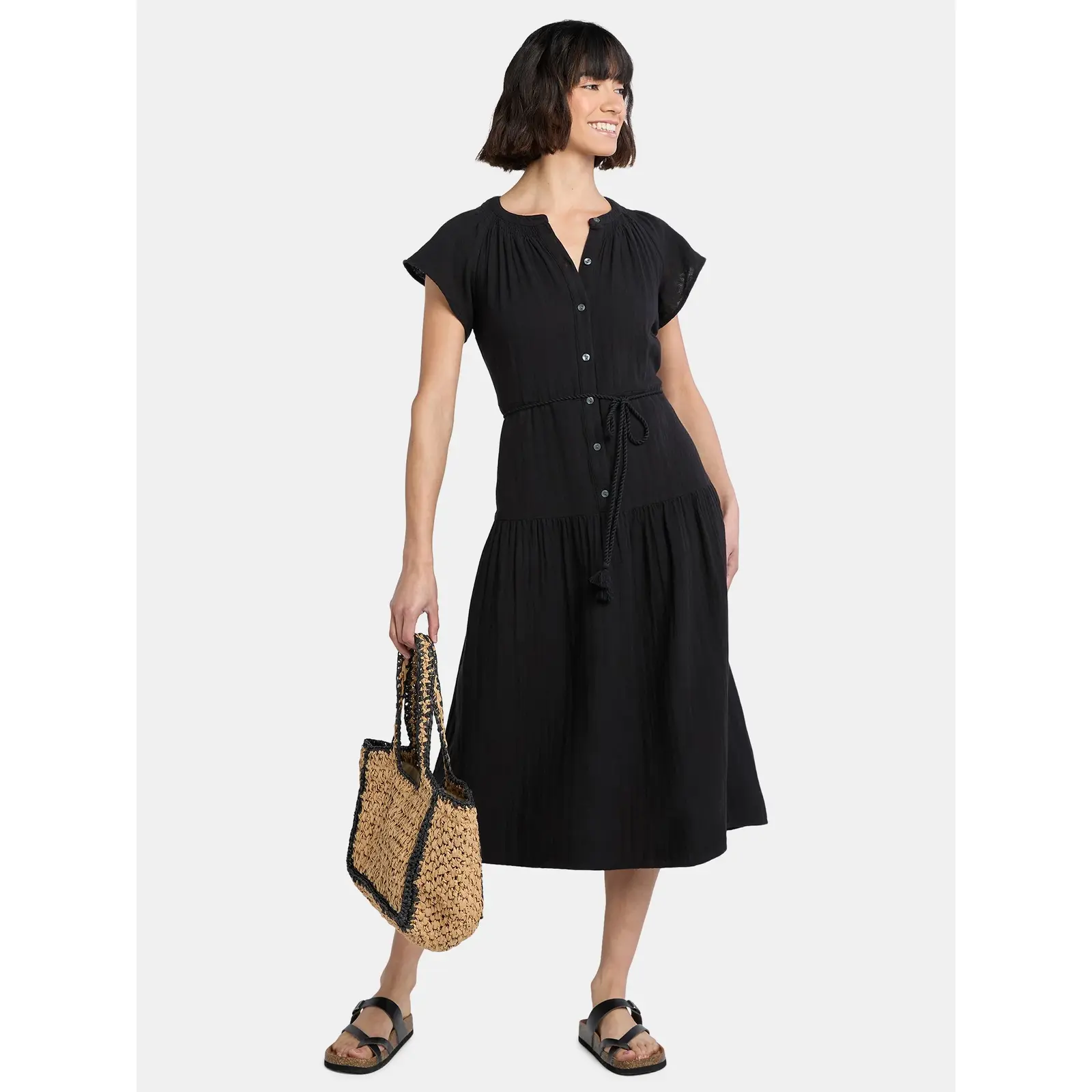 Time and Tru Double Cloth Cotton Midi Dress