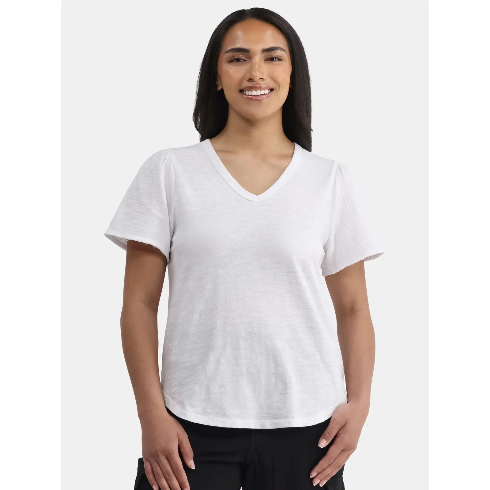 Time and Tru Cotton Mixed Fabric V Neck Tee