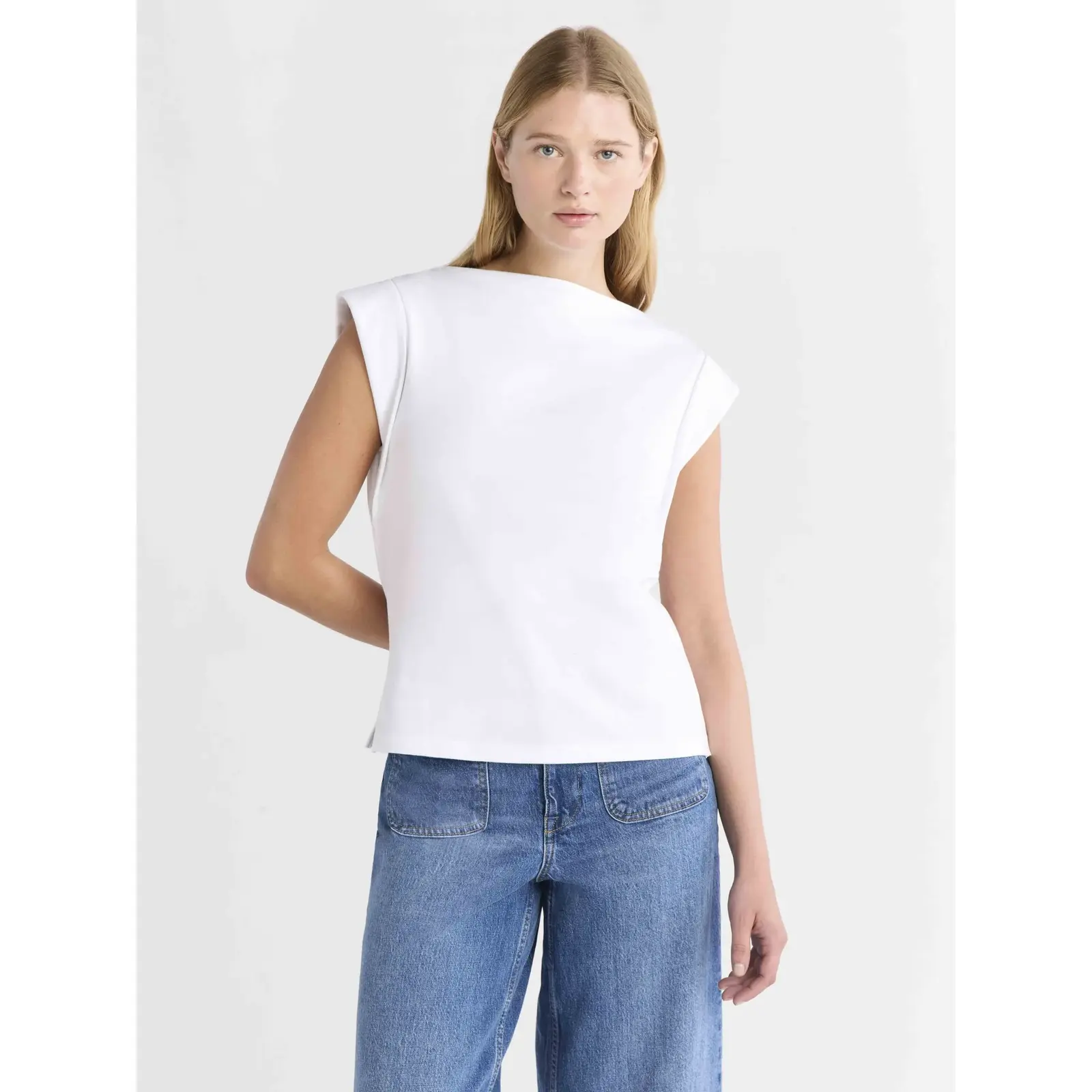 Free Assembly Cotton Boatneck Tee with Wide Cap Sleeves