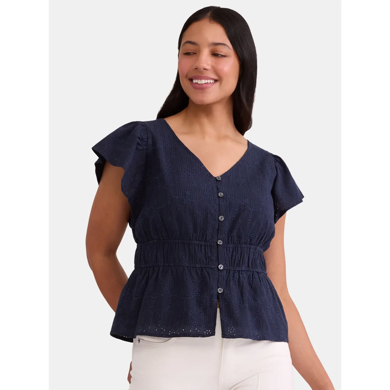Time and Tru Eyelet Peplum Top