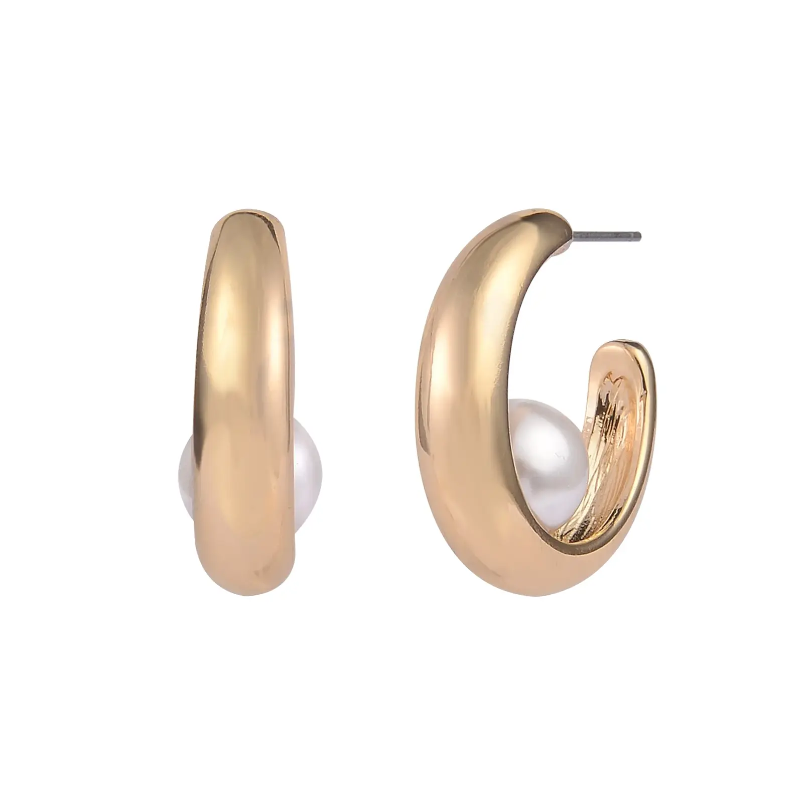 Time and Tru Gold-Tone and Acrylic Pearl C-Hoop Earrings