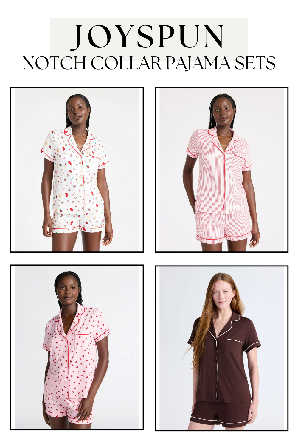 Joyspun Holiday Notch Collar Pajama Sets