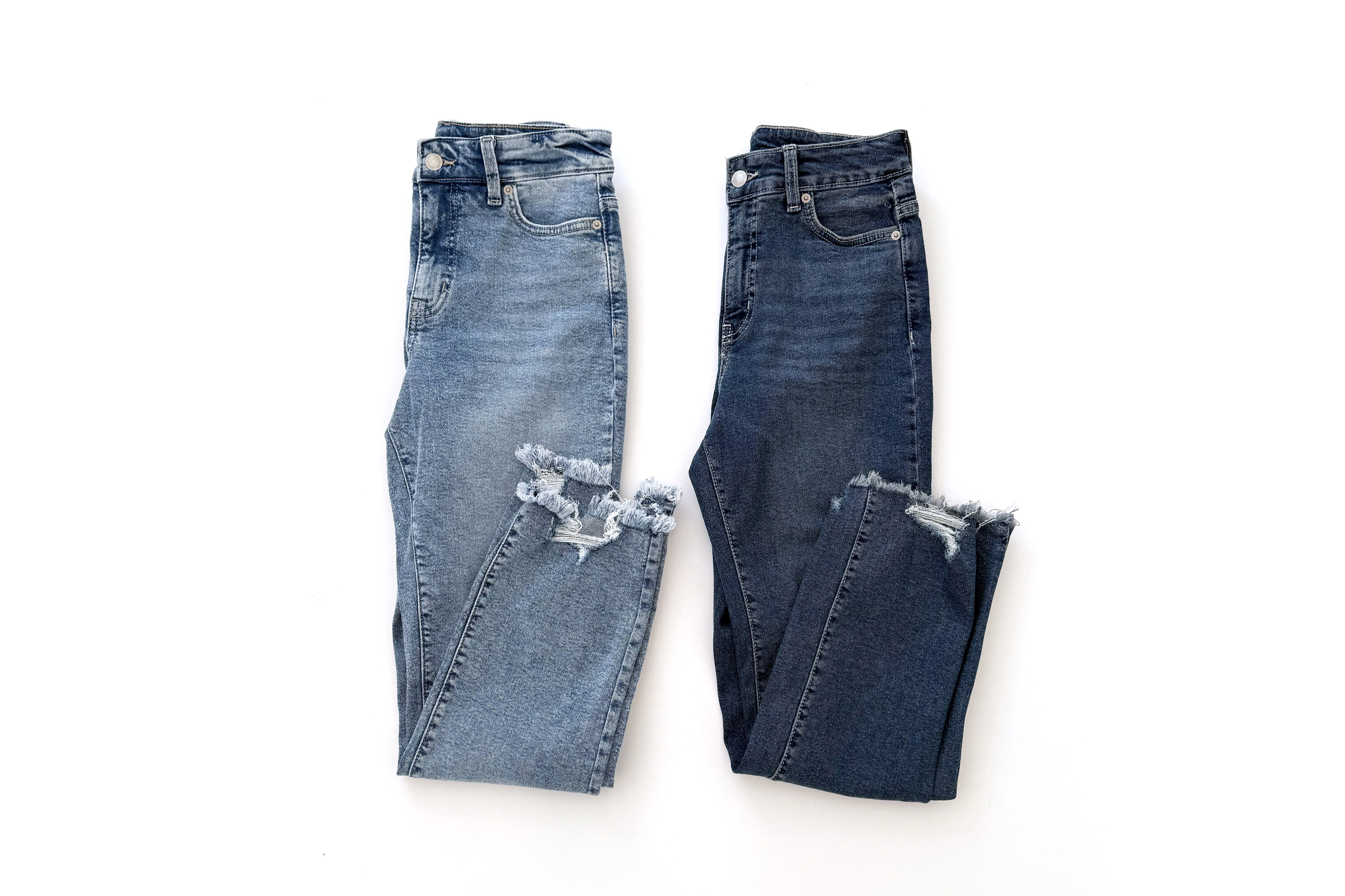 Time and Tru High Rise Straight Leg Destructed Hem Jean