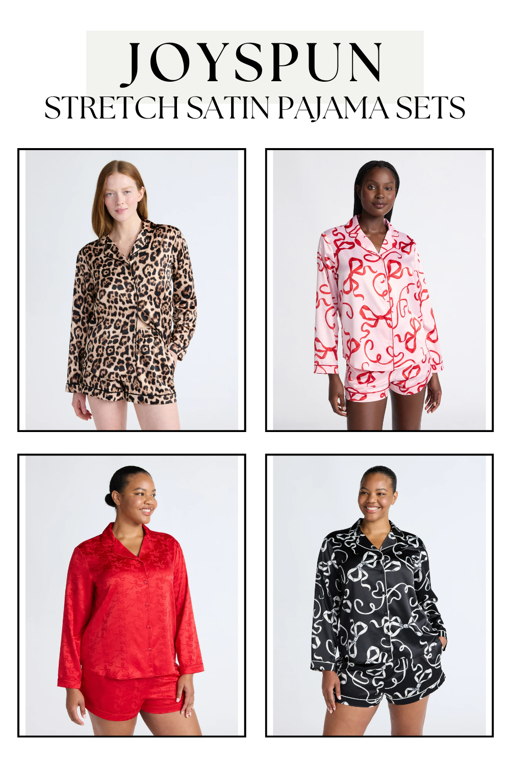 Joyspun Satin Long Sleeve Top and Shorts Pajama Sets