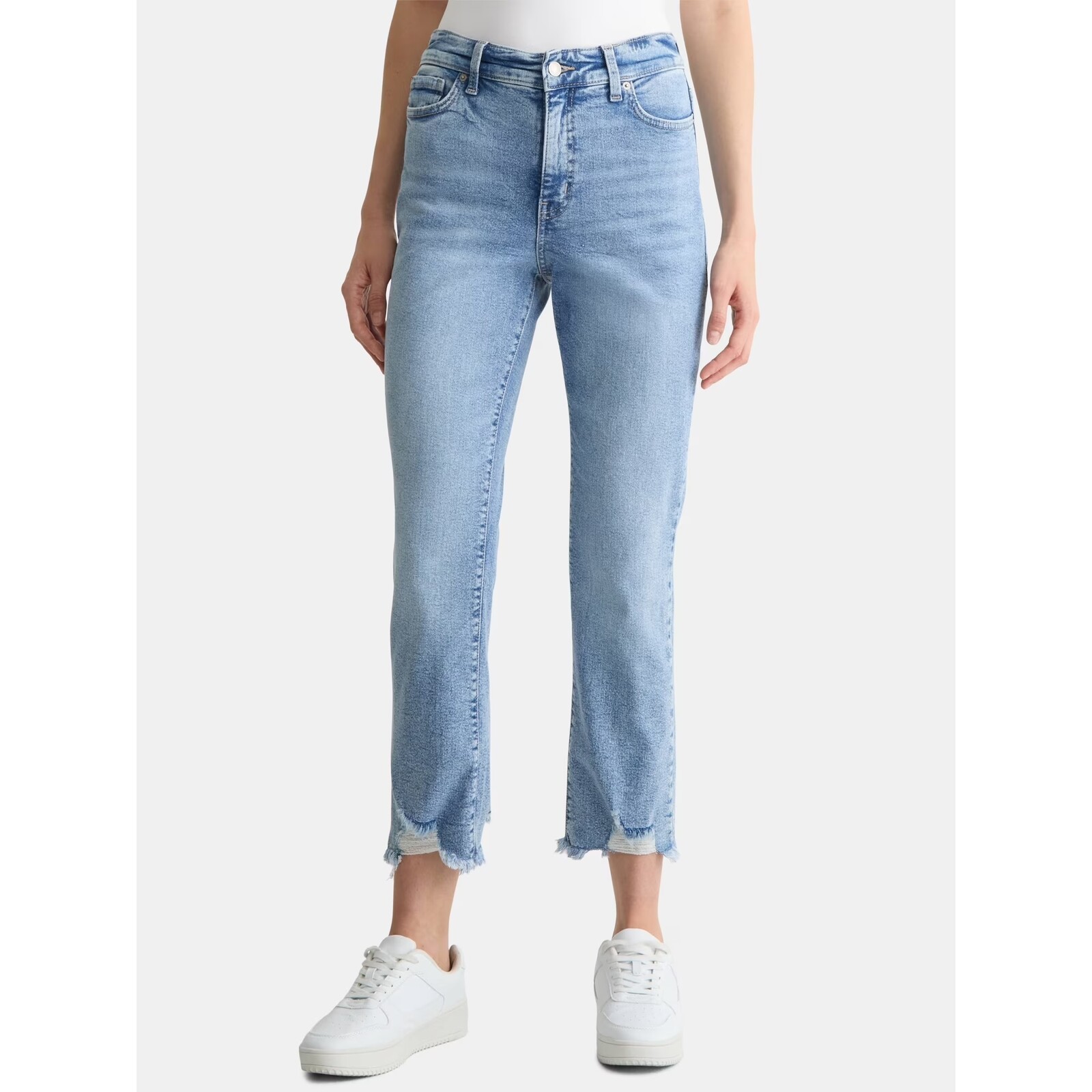 Time and Tru High Rise Straight Leg Destructed Hem Jean