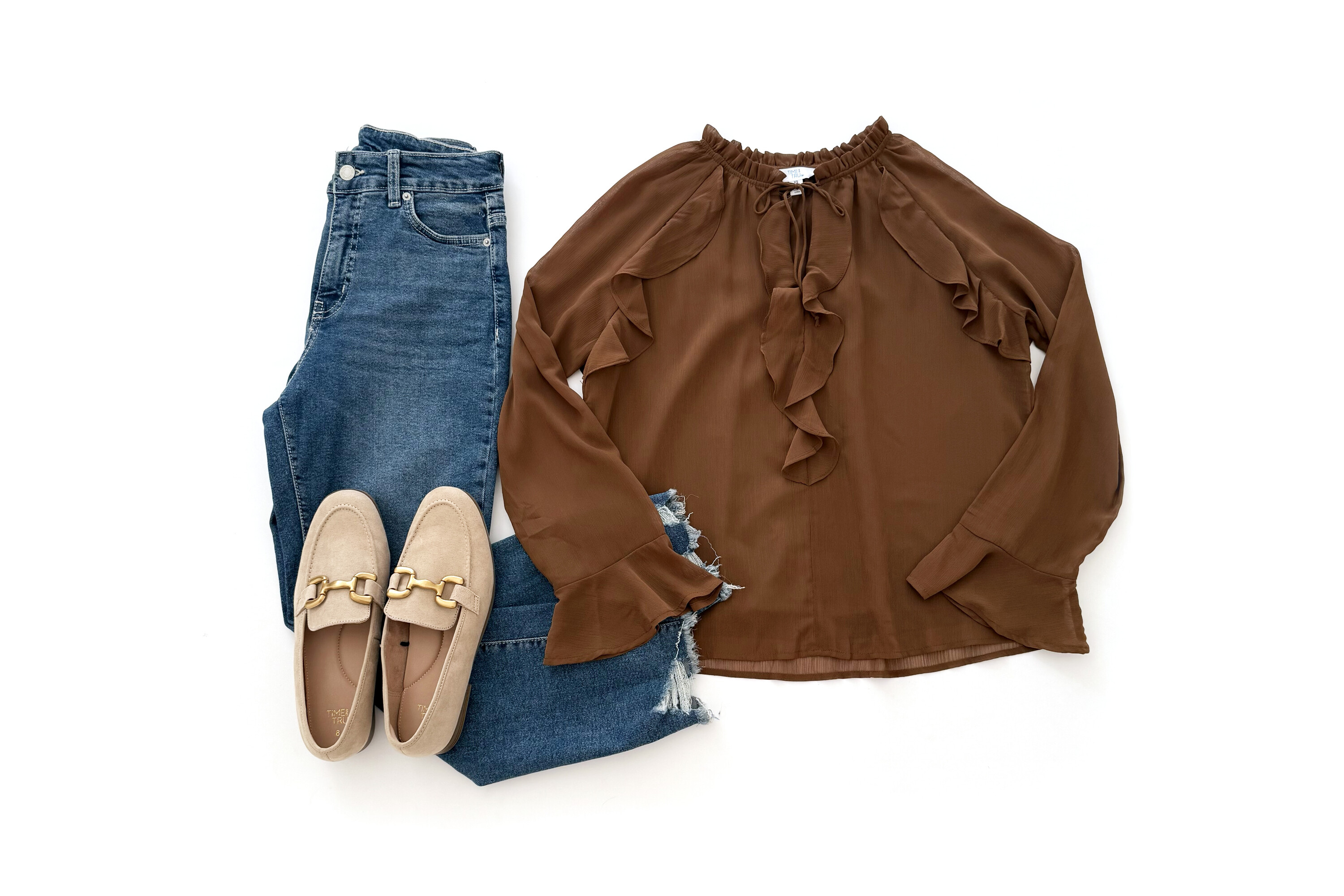 Time and Tru Ruffle Blouse Outfit Idea