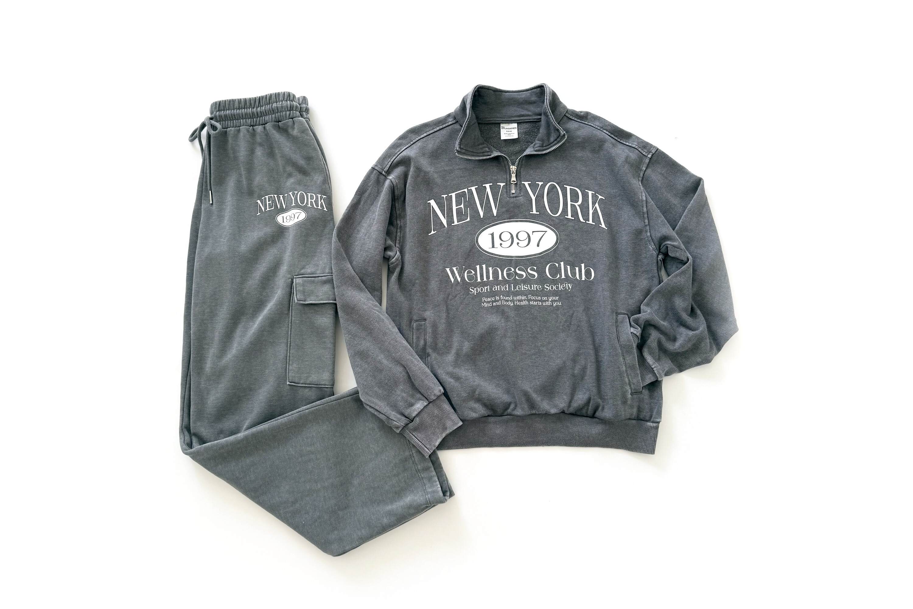 No Boundaries Mineral Wash Quarter Zip Sweatshirt & Cargo Sweatpants