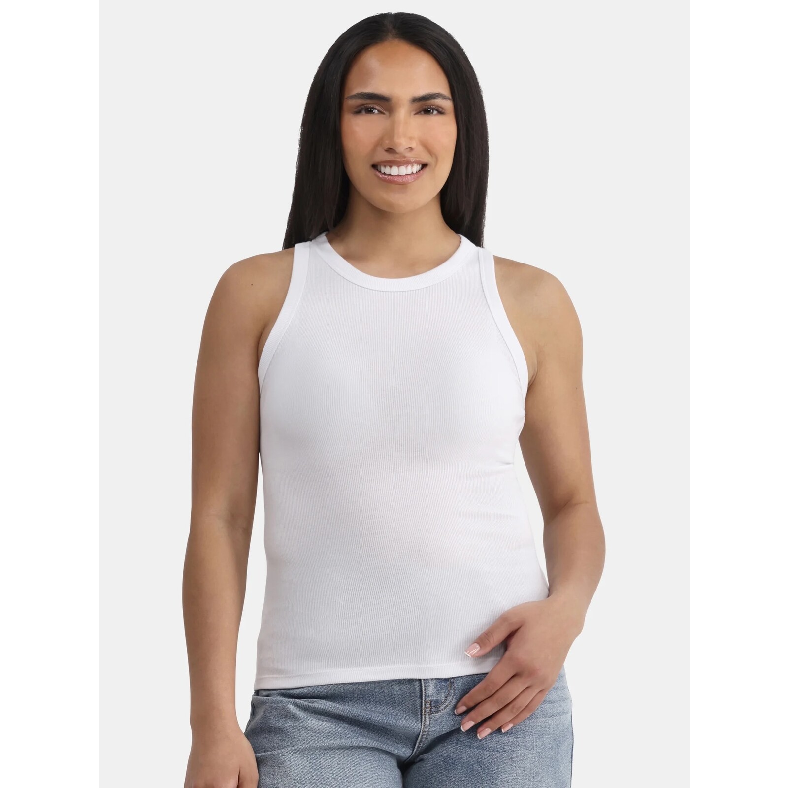 Time and Tru High Neck Ribbed Tank Top