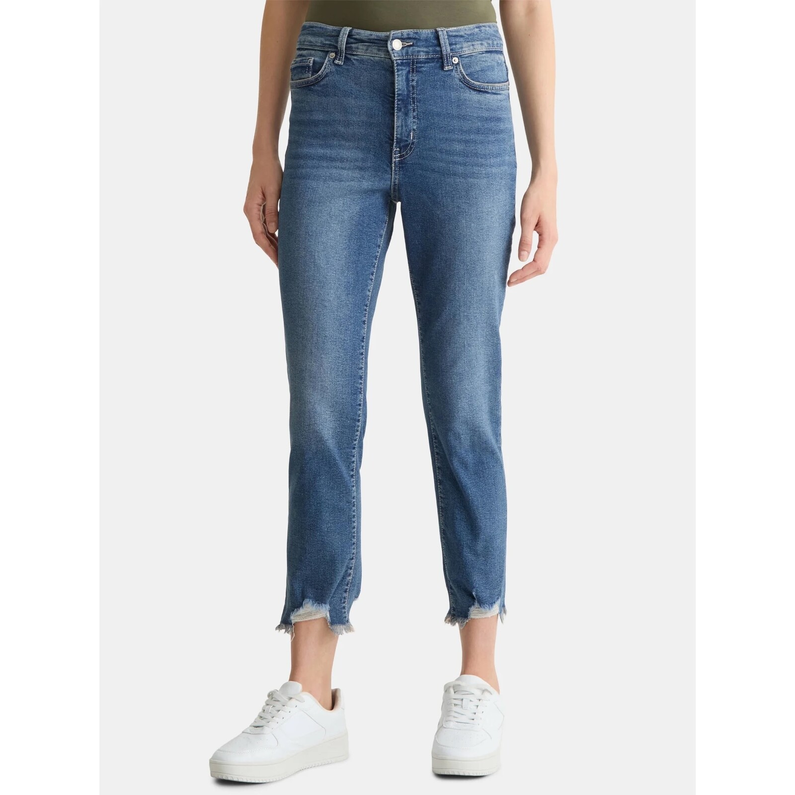 Time and Tru High Rise Straight Leg Destructed Hem Jean