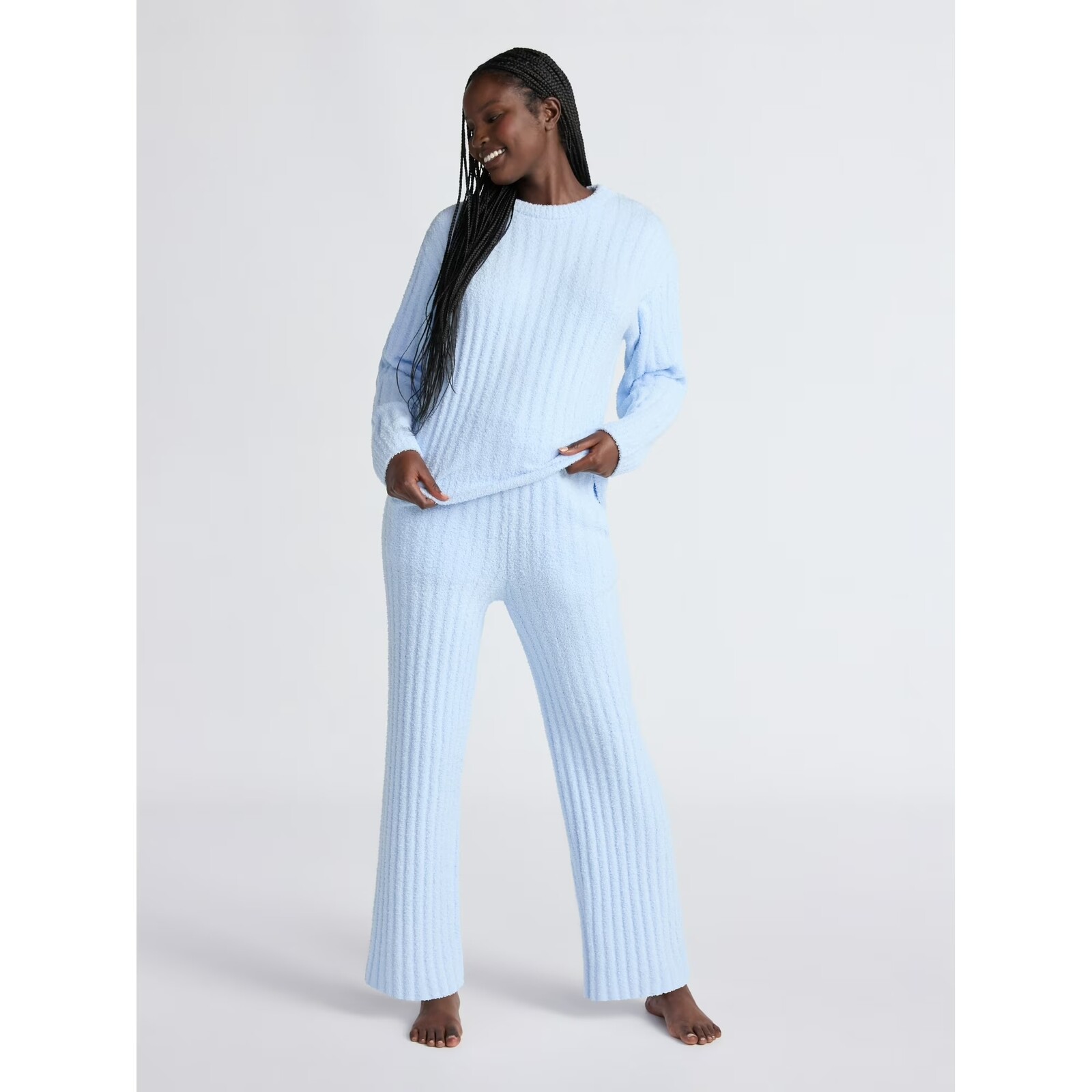 Joyspun Cozy Ribbed Crewneck Top and Wide-Leg Pants Set