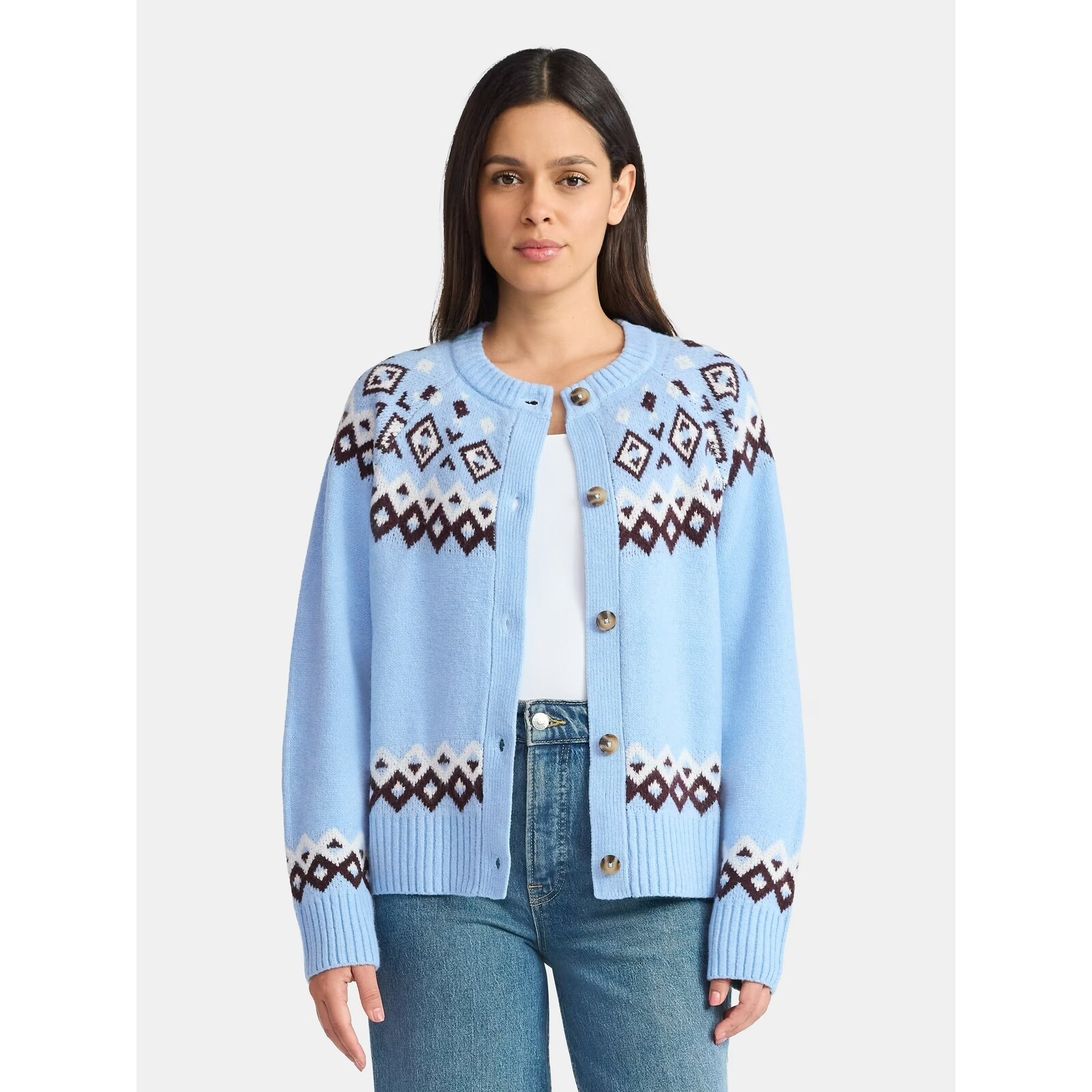 Time and Tru Fair Isle Cardigan Sweater