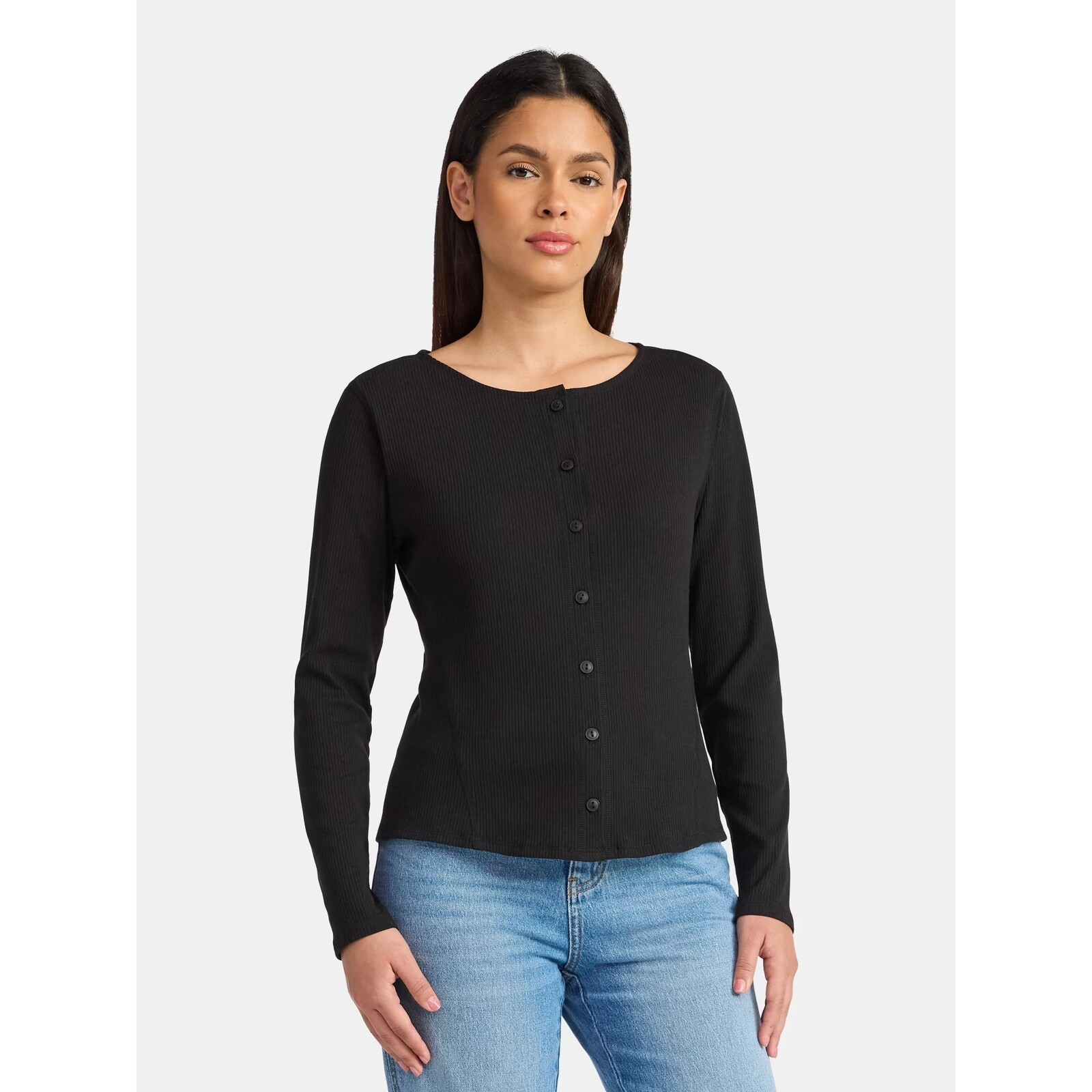 Time and Tru Ribbed Knit Button Front Top