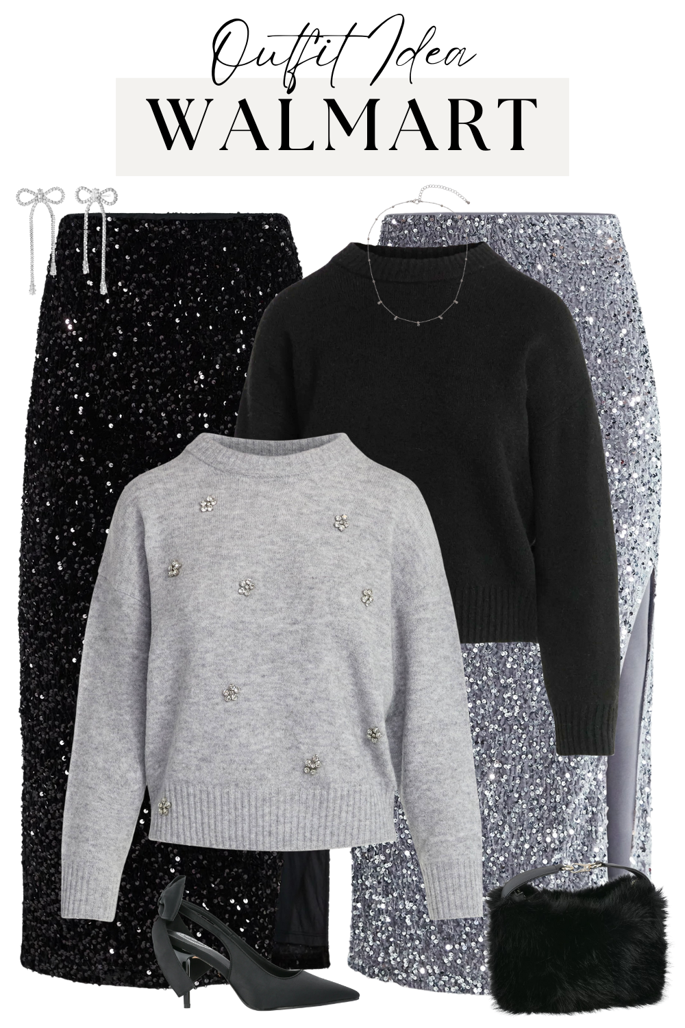 Sequin maxi skirt and sweaters