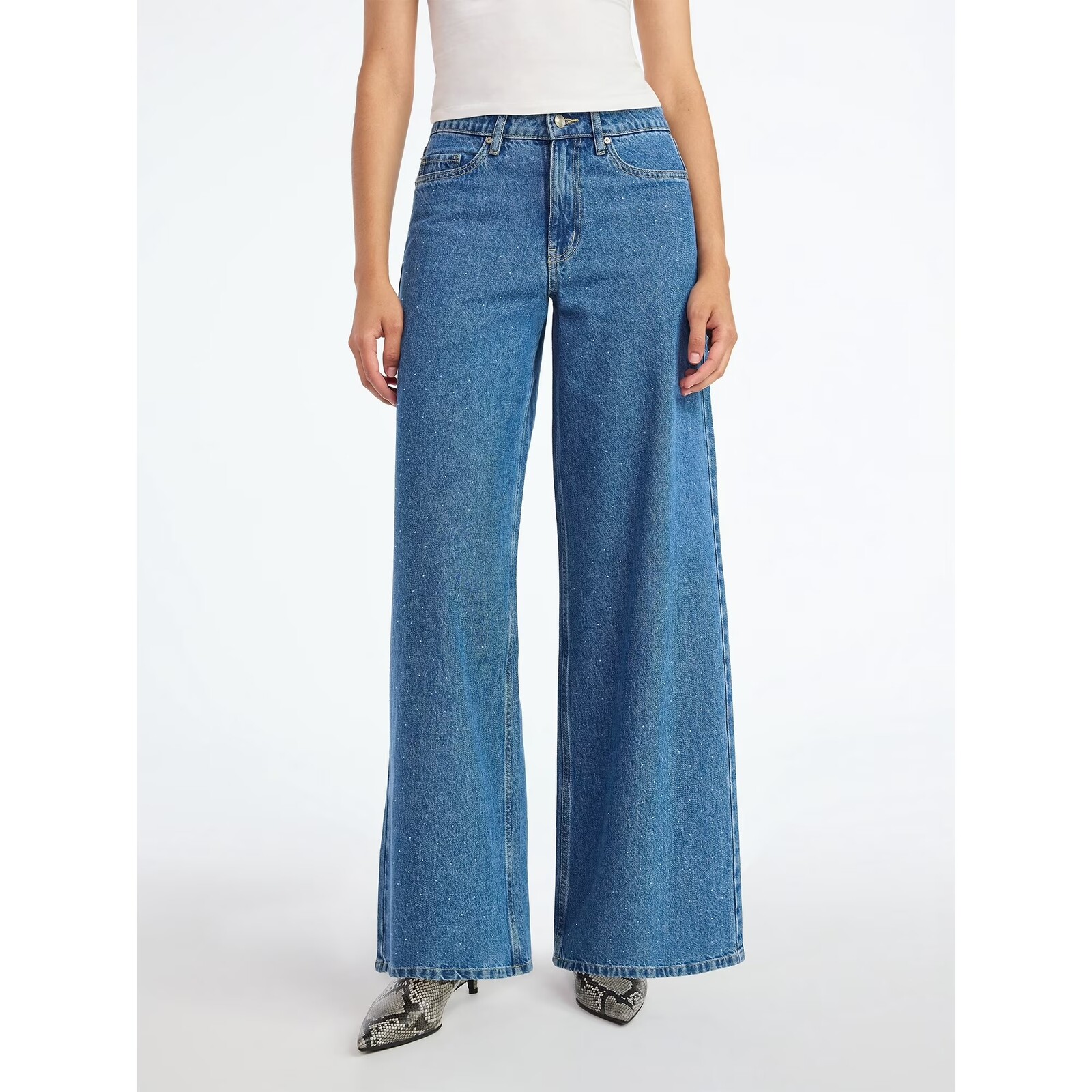 Scoop Rhinestone Embellished Wide Leg Jeans