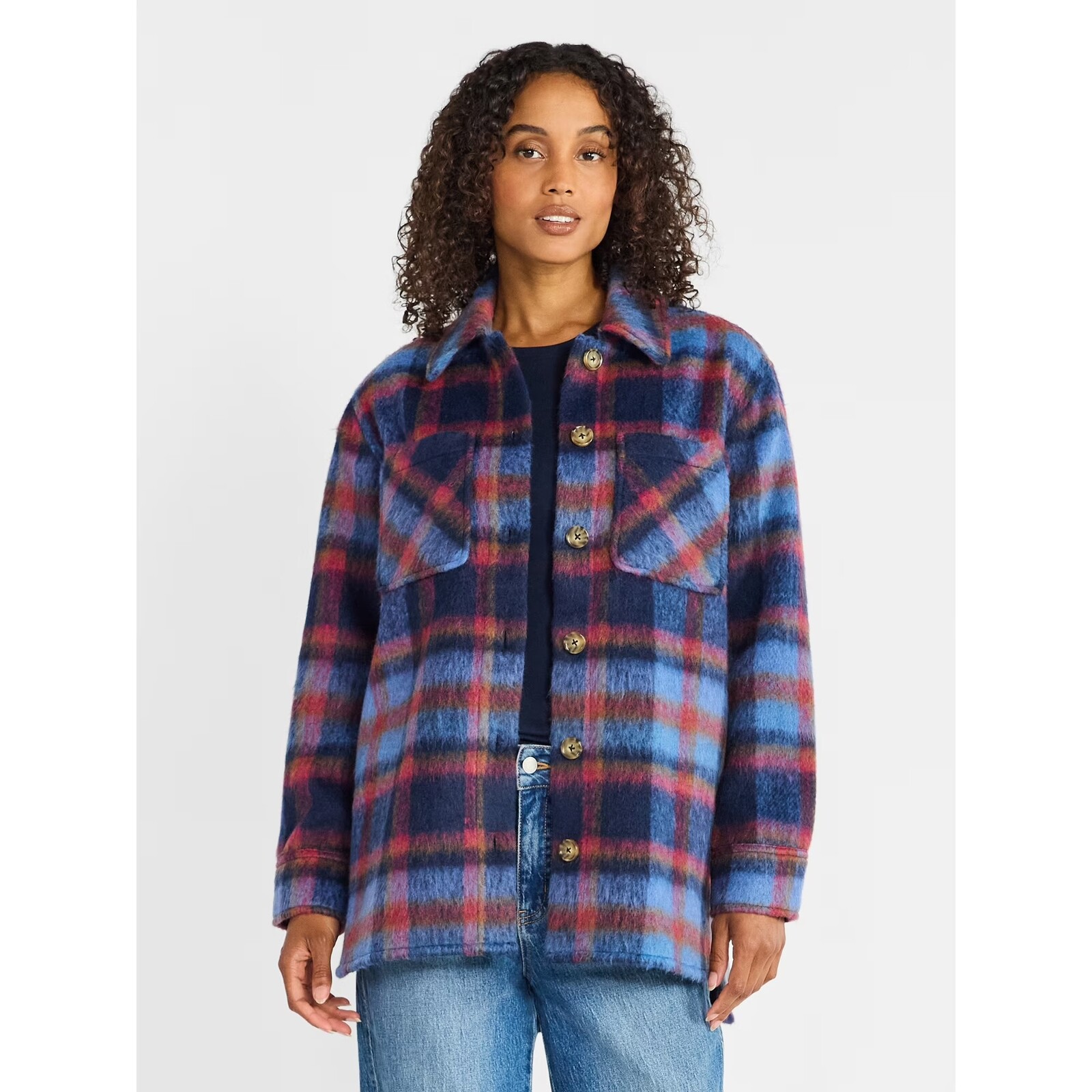 Time and Tru Brushed Plaid Shacket