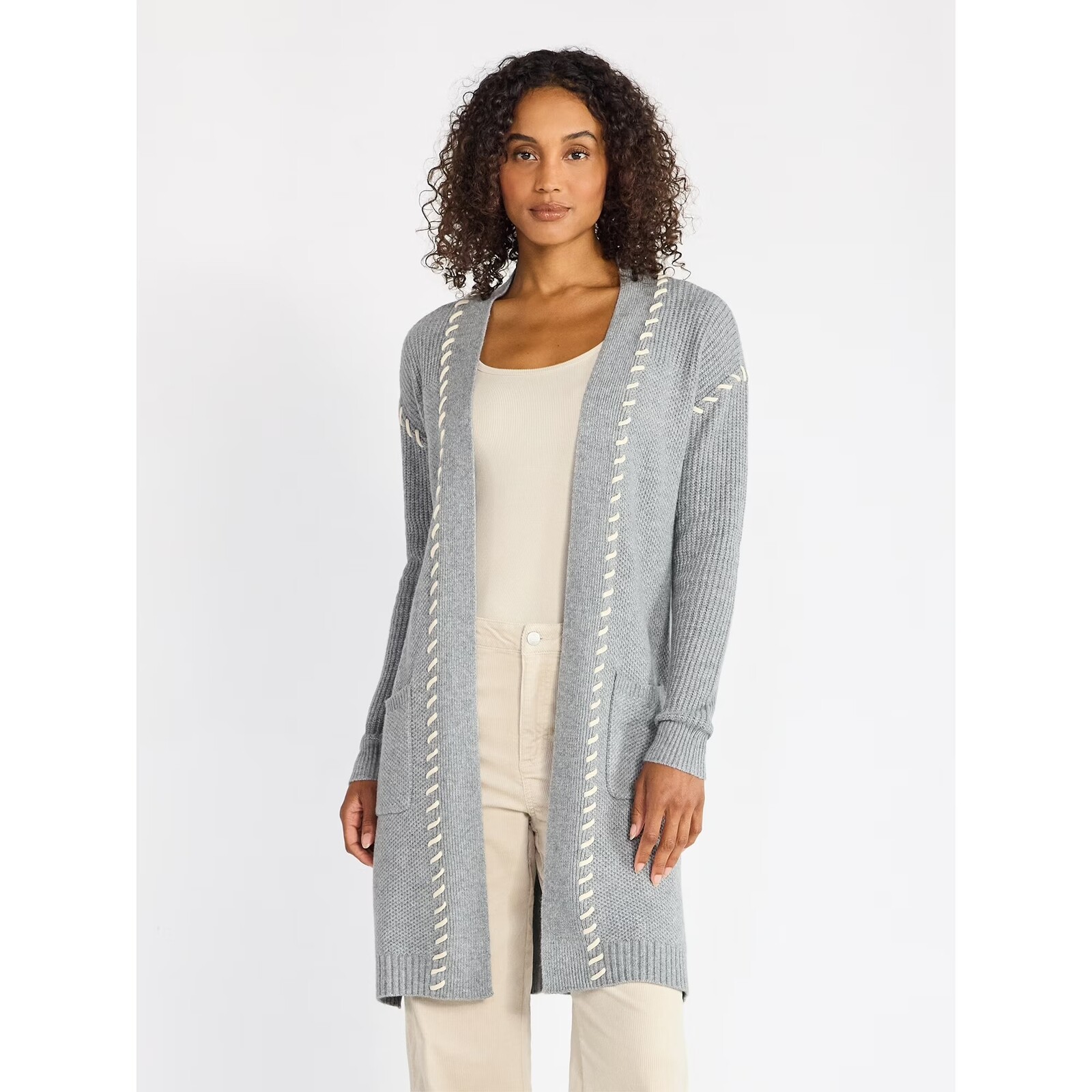 Time and Tru Longline Cardigan with Whipstitch Trim