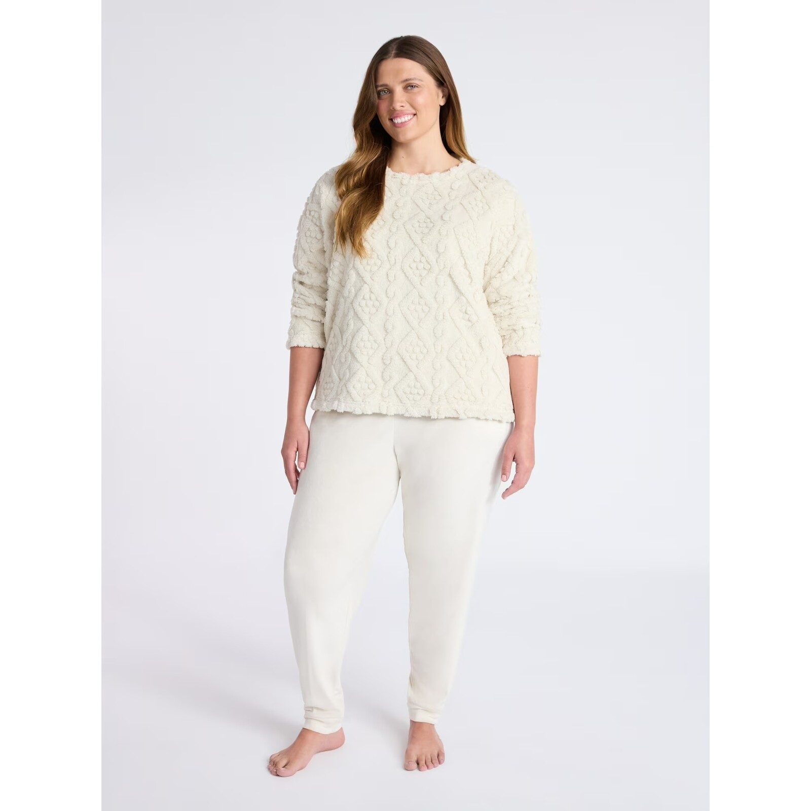 Joyspun Plush Long Sleeve Top and Joggers Pajama Set