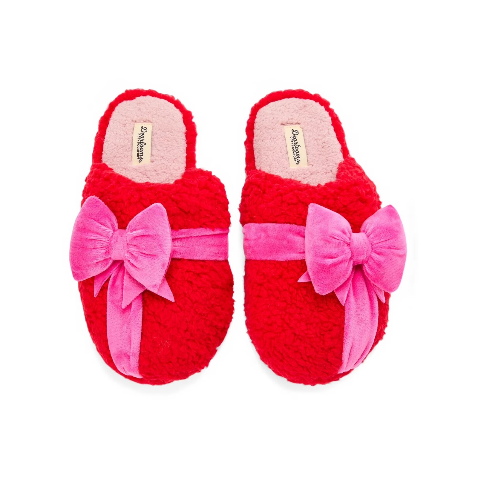 Dearfoams Cozy Comfort Holiday Bow Novelty Slippers