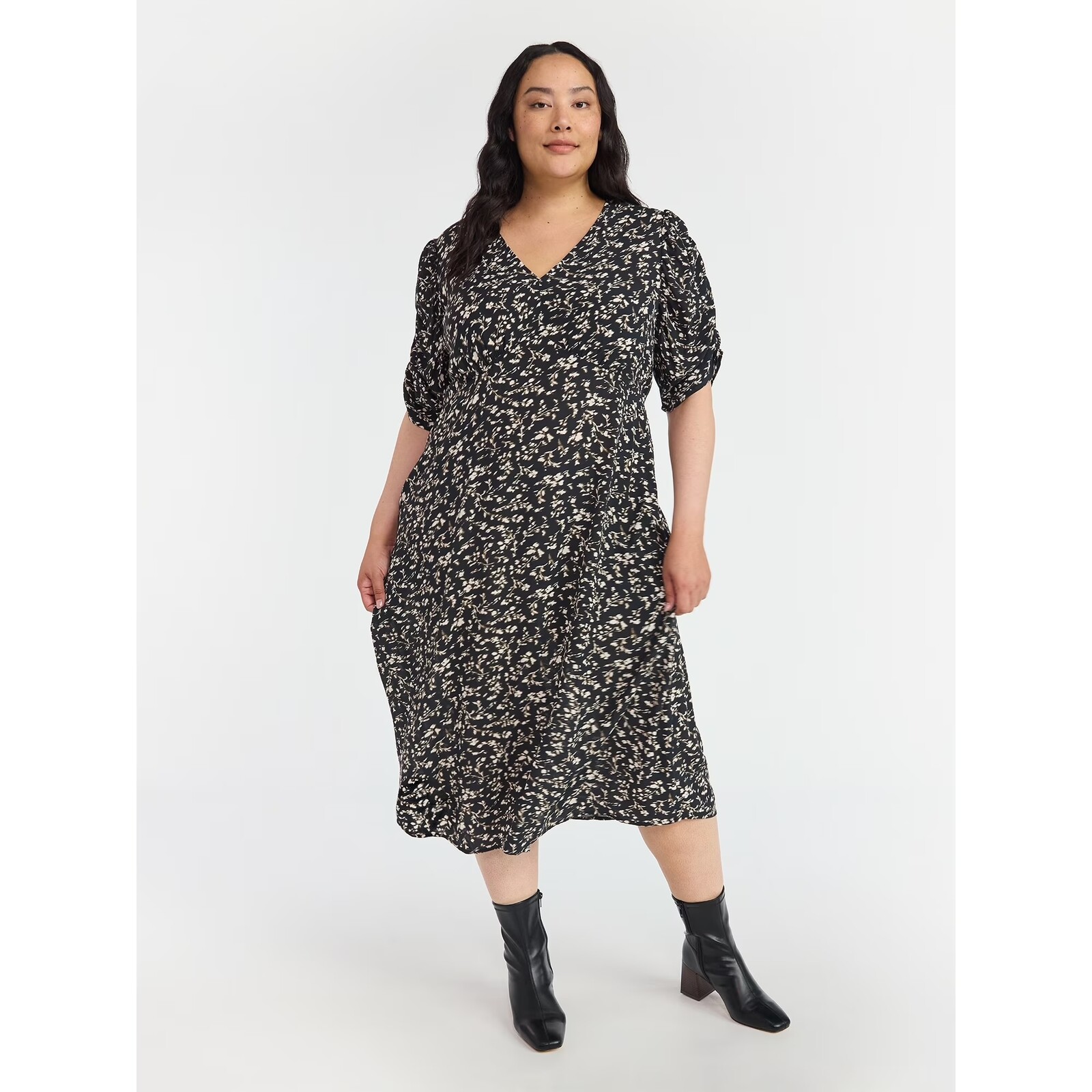 Time and Tru Midi Dress with Ruched Sleeves