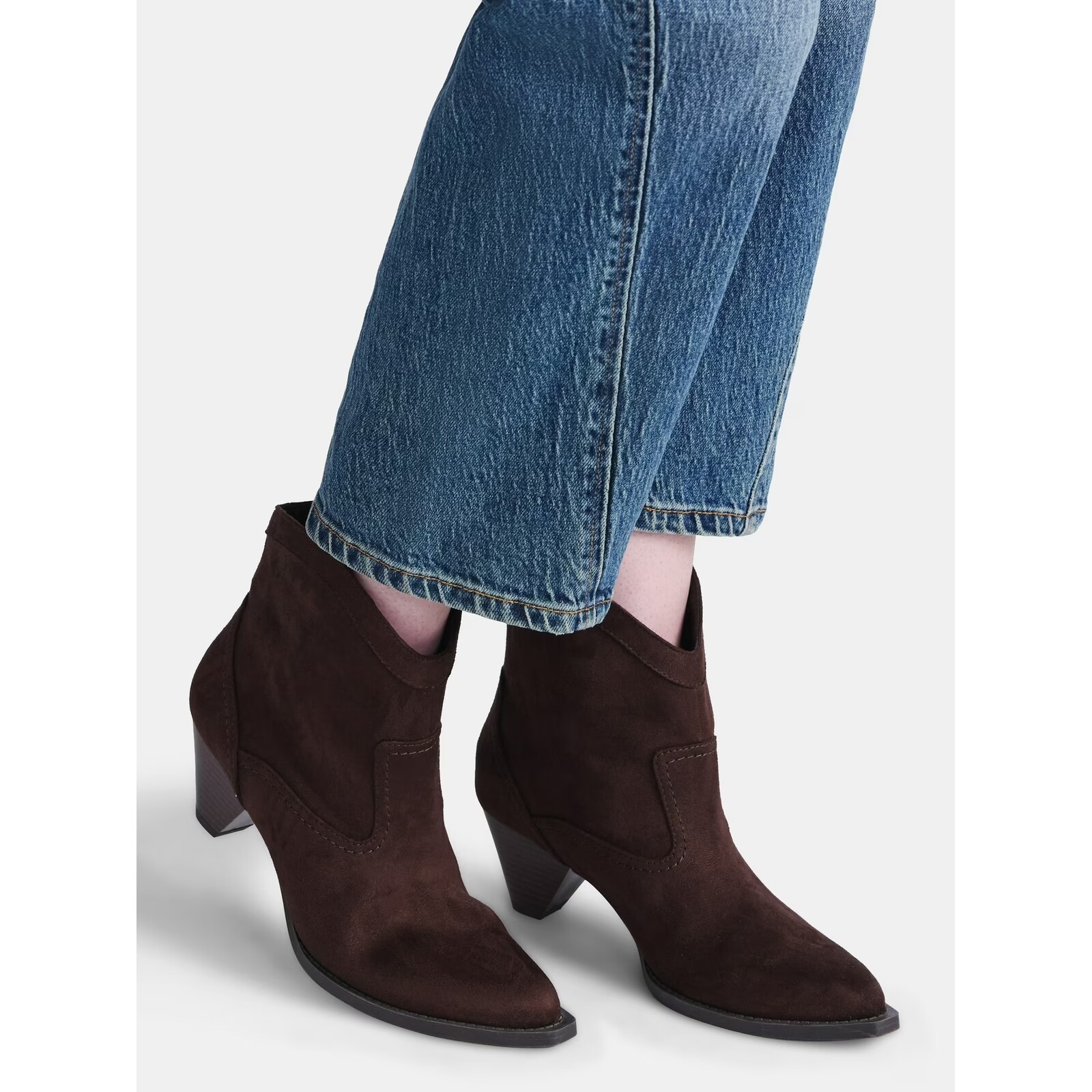 Time and True Faux Suede Cone Heel Booties