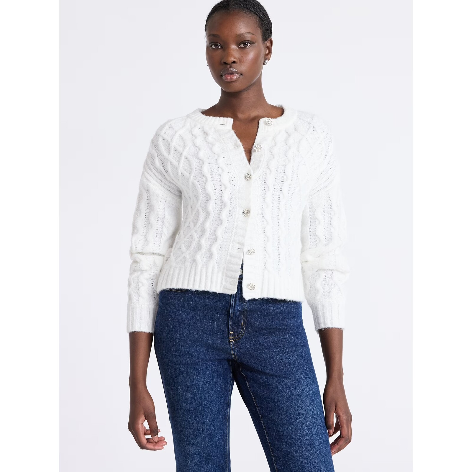 Free Assembly Cropped Cable Cardigan Sweater