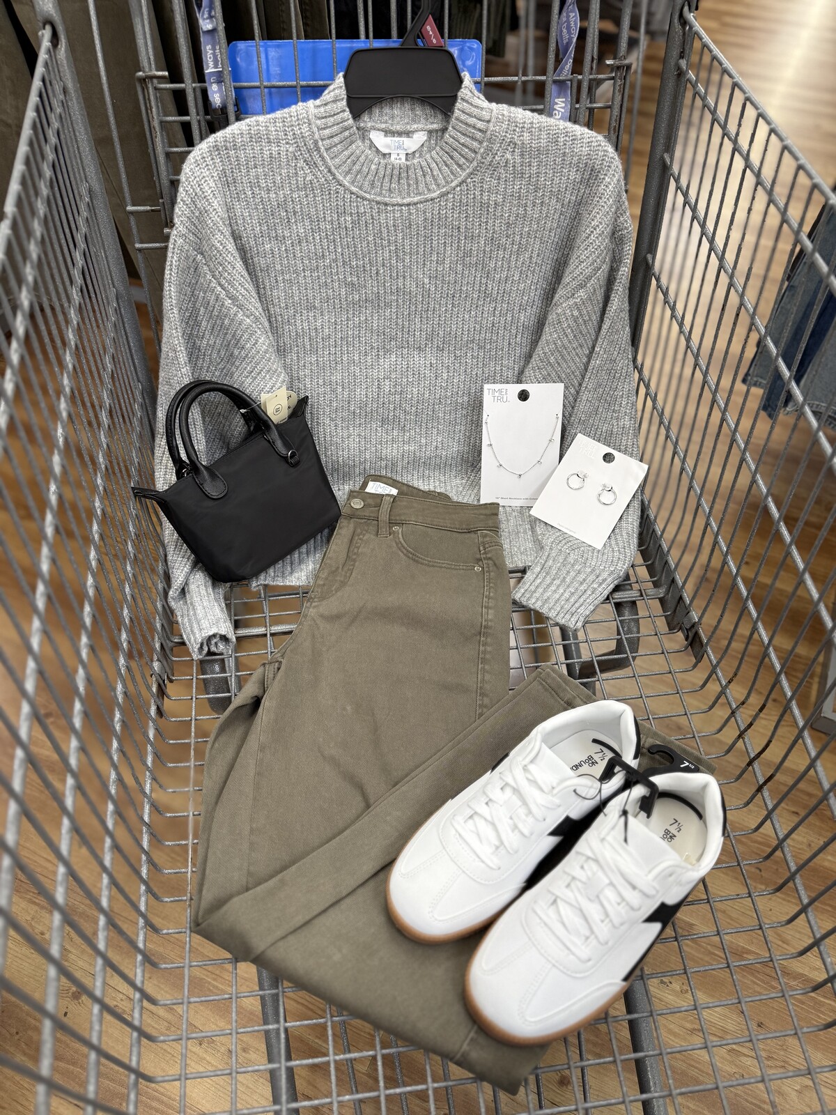 Time and Tru Shaker Sweater & Barrel Jean Outfit