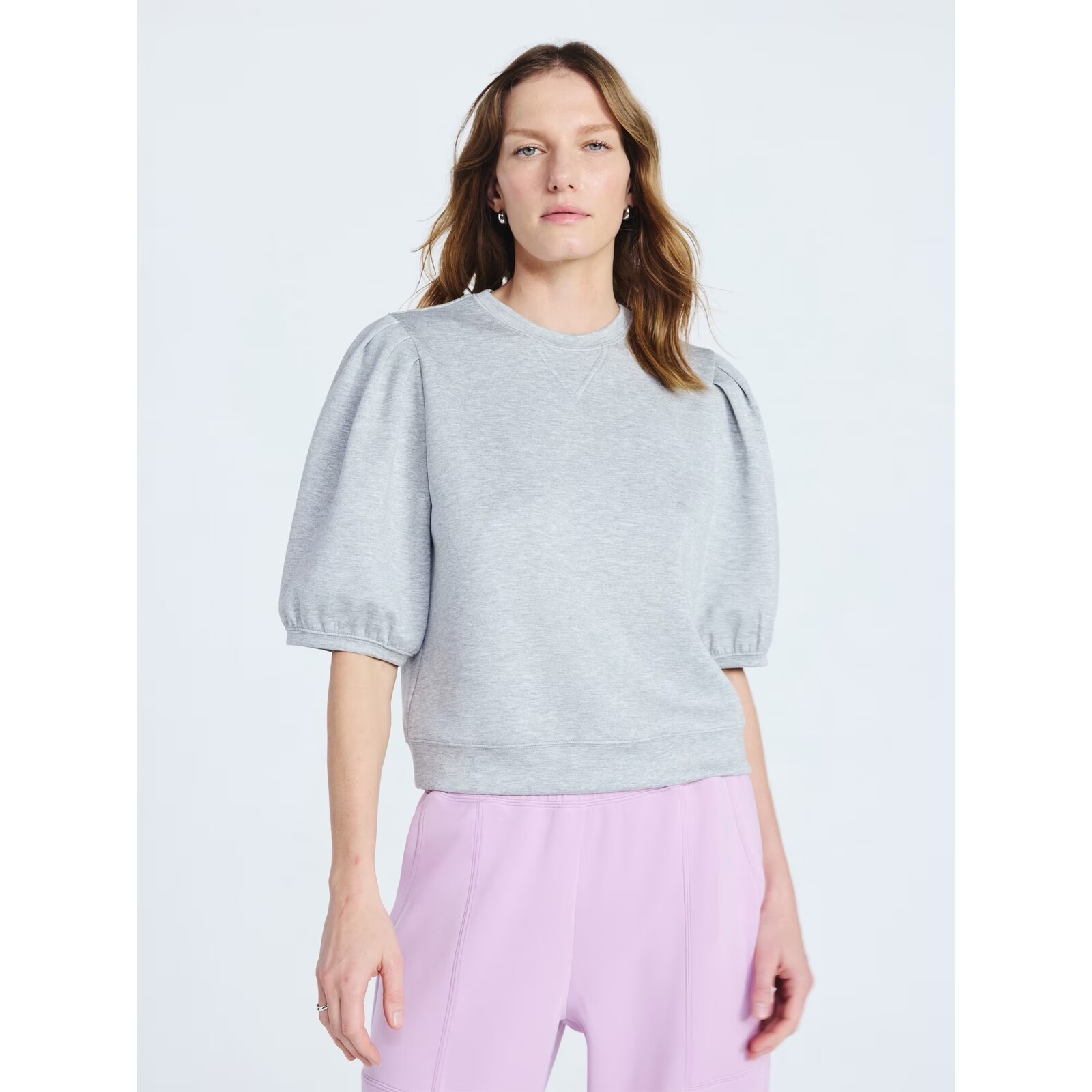 Scoop Scubaknit Pleated Sleeve Top