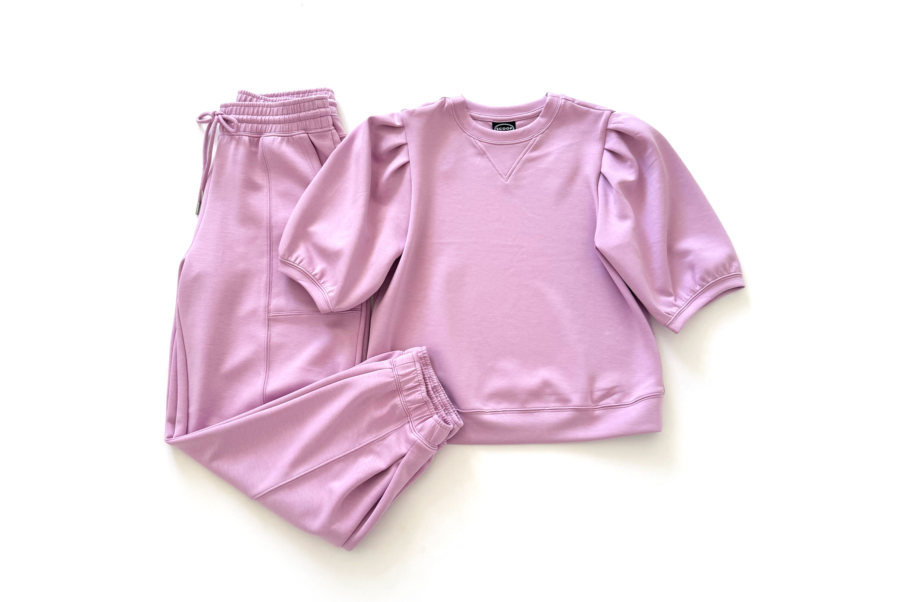 Scoop Scubaknit Pleated Sleeve Top and Barrel Pants