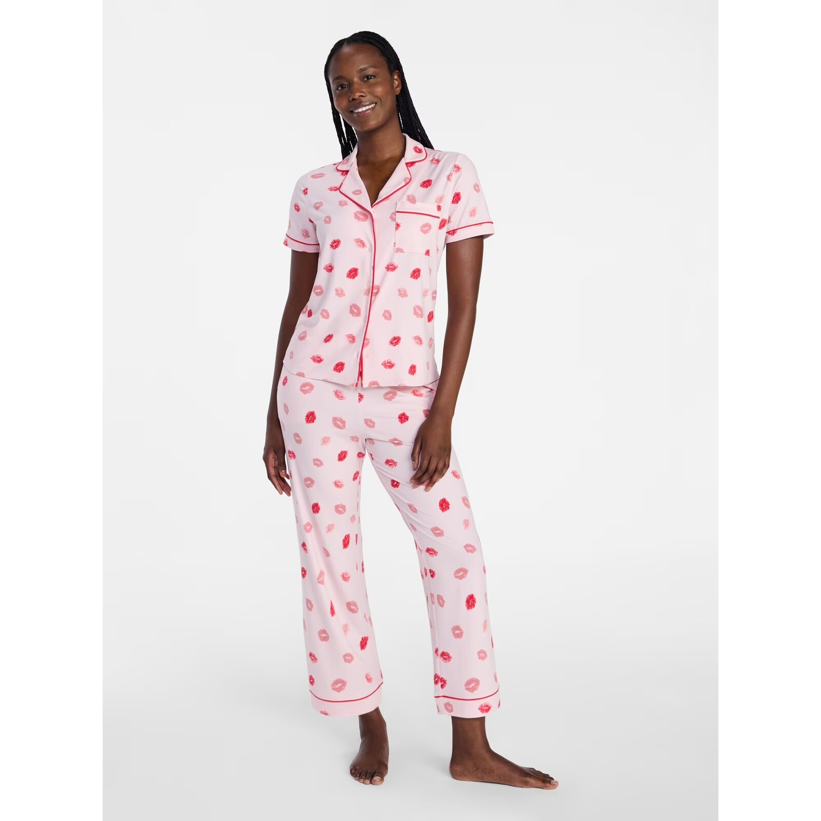 Joyspun Dreamy Soft Collection Notch Knit Top and Capri Pants Pajama Set