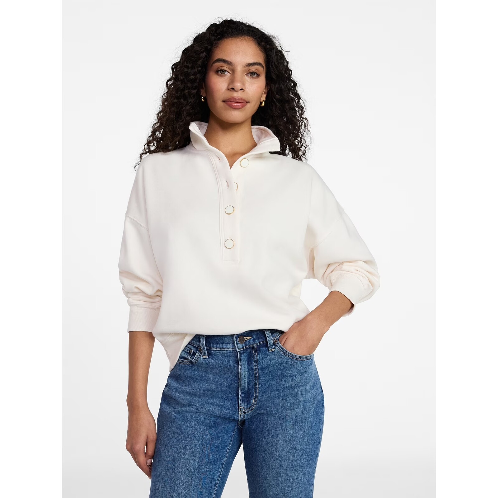 Time and Tru Quarter Button Fleece Top