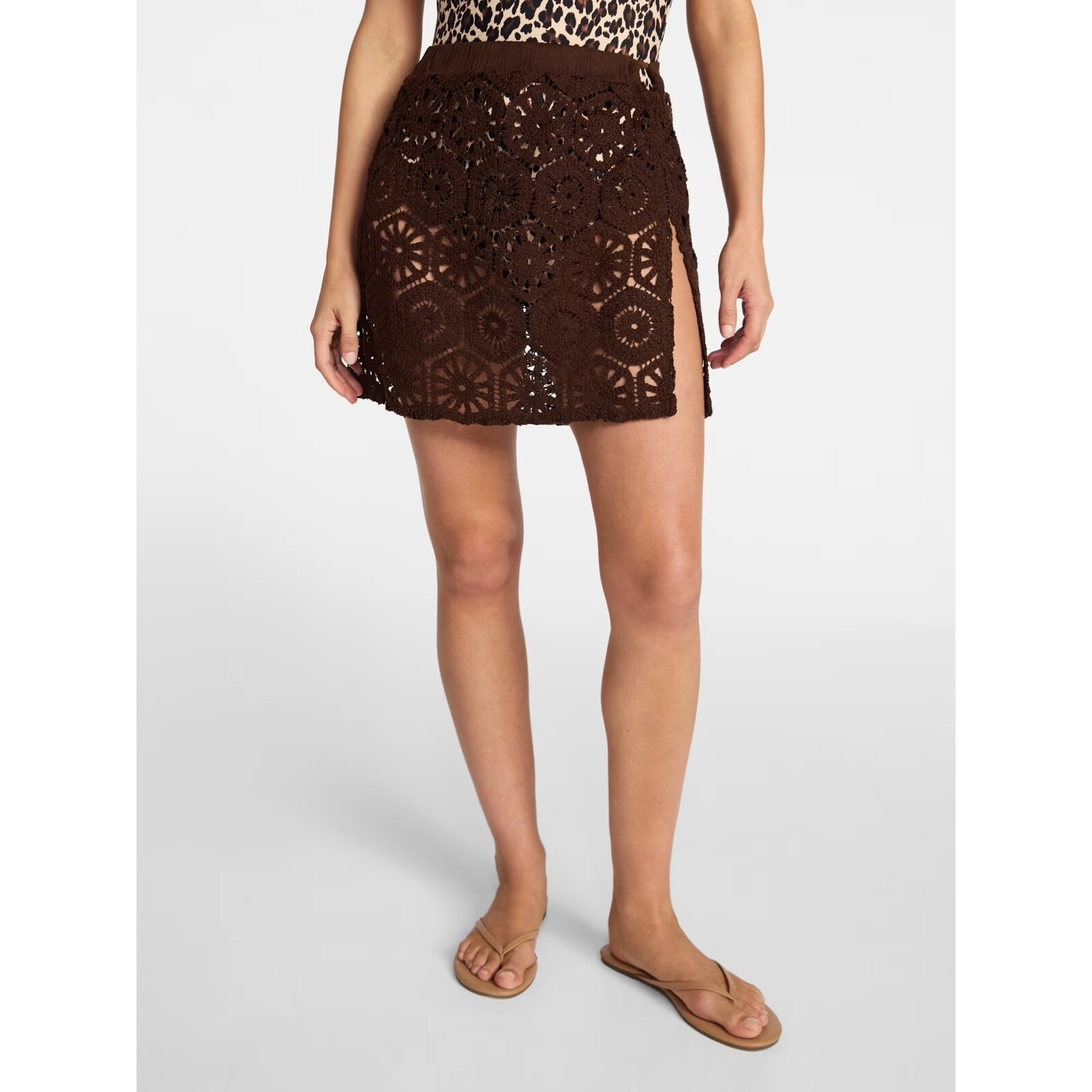 Time and Tru Palm Crochet Coverup Skirt