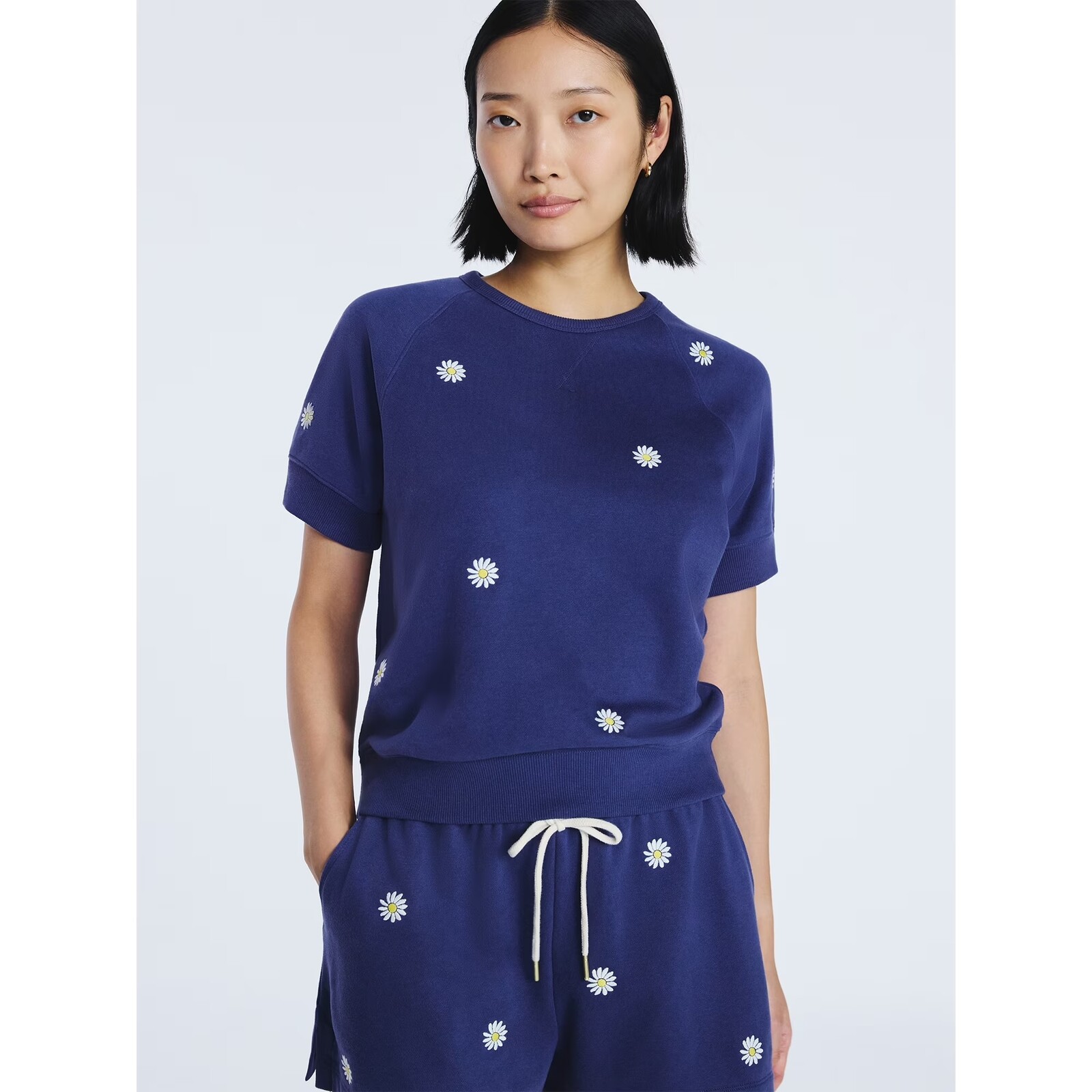 Free Assembly Raglan Sweatshirt with Short Sleeves