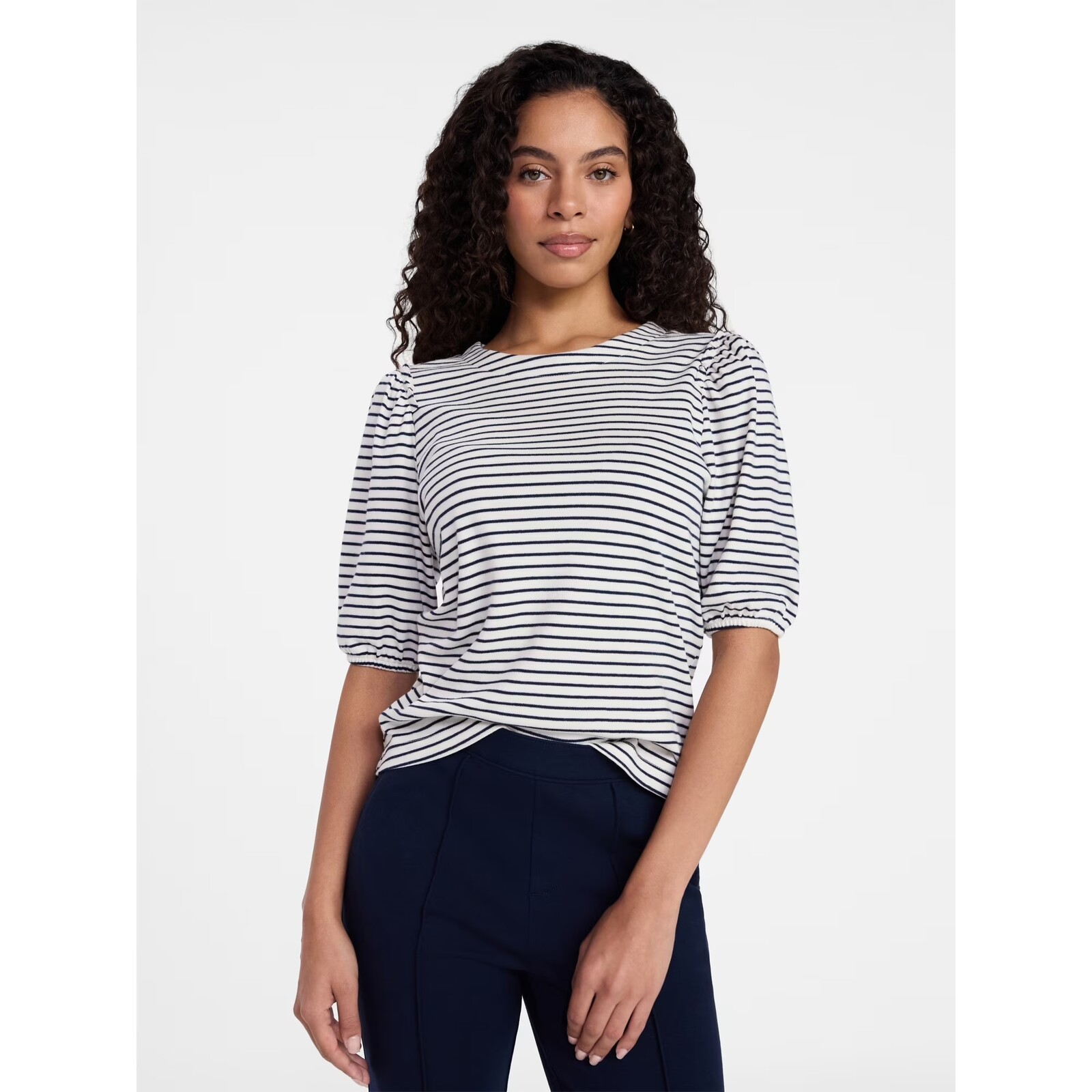 Time and Tru Cotton Crewneck Tee with Puff Sleeves