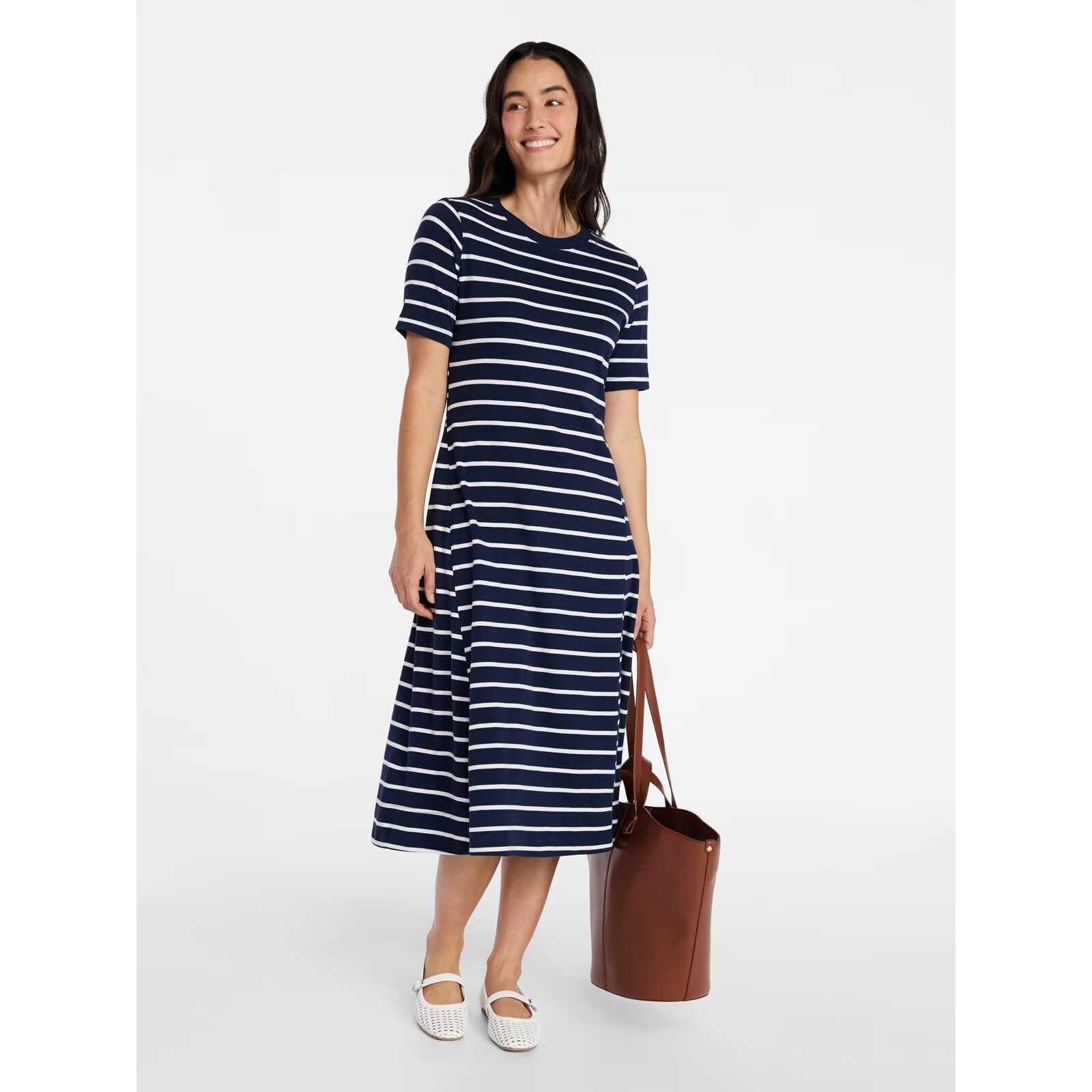 Time and Tru Seamed Cotton Midi Dress