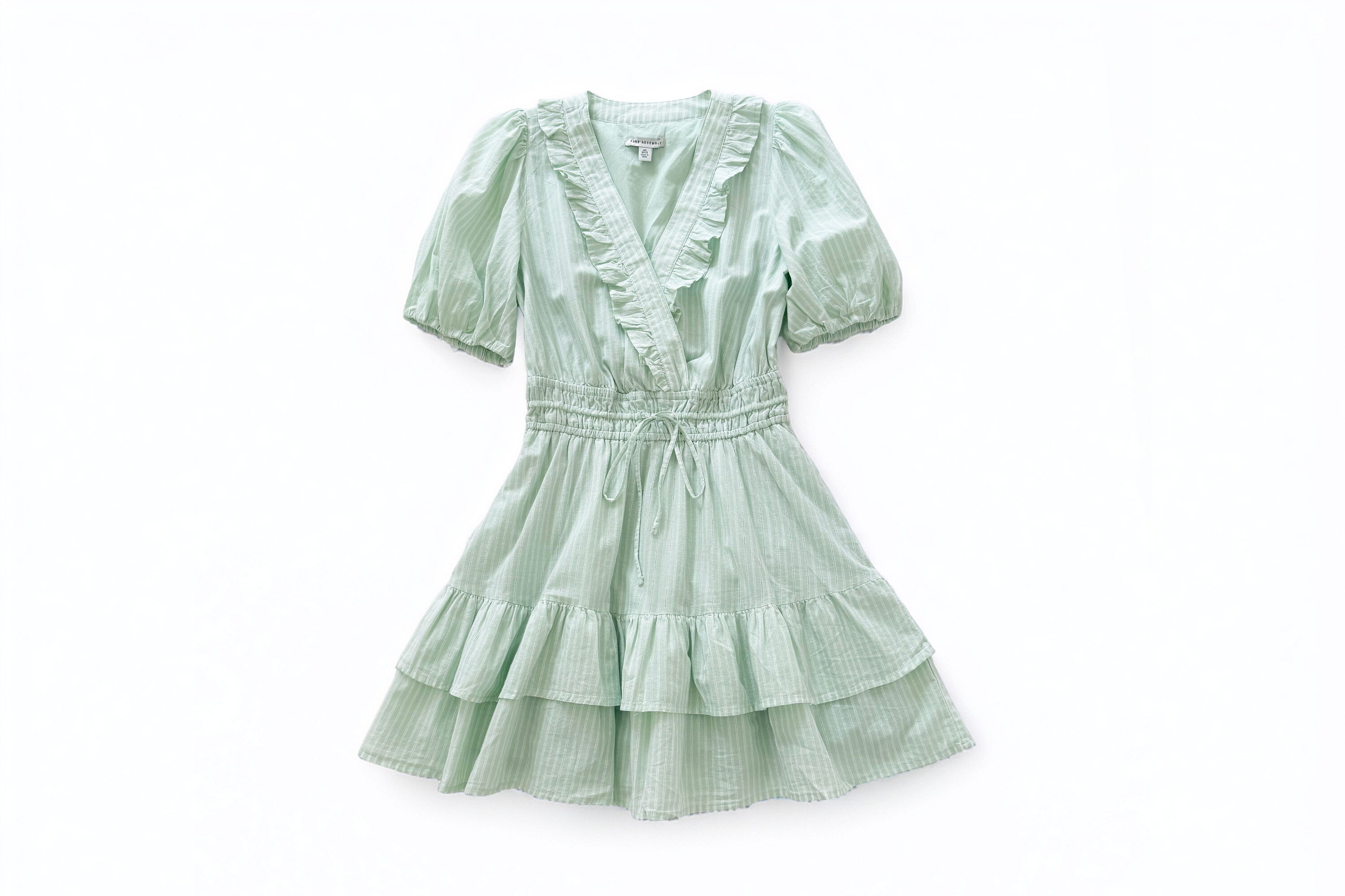 Free Assembly Puff Sleeve Tiered Ruffle Mini Dress