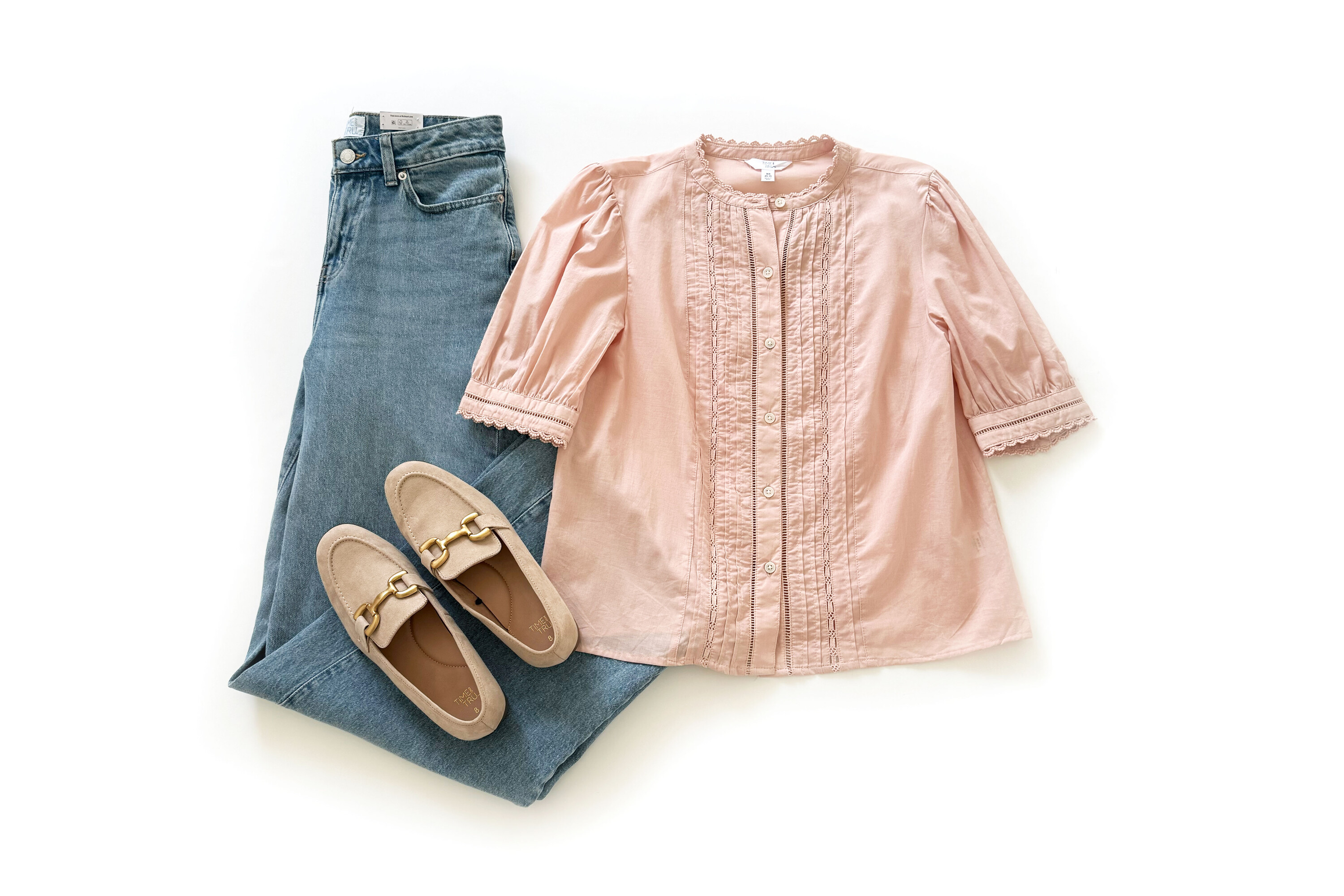 Time and Tru Lace Inset Blouse Outfit Idea