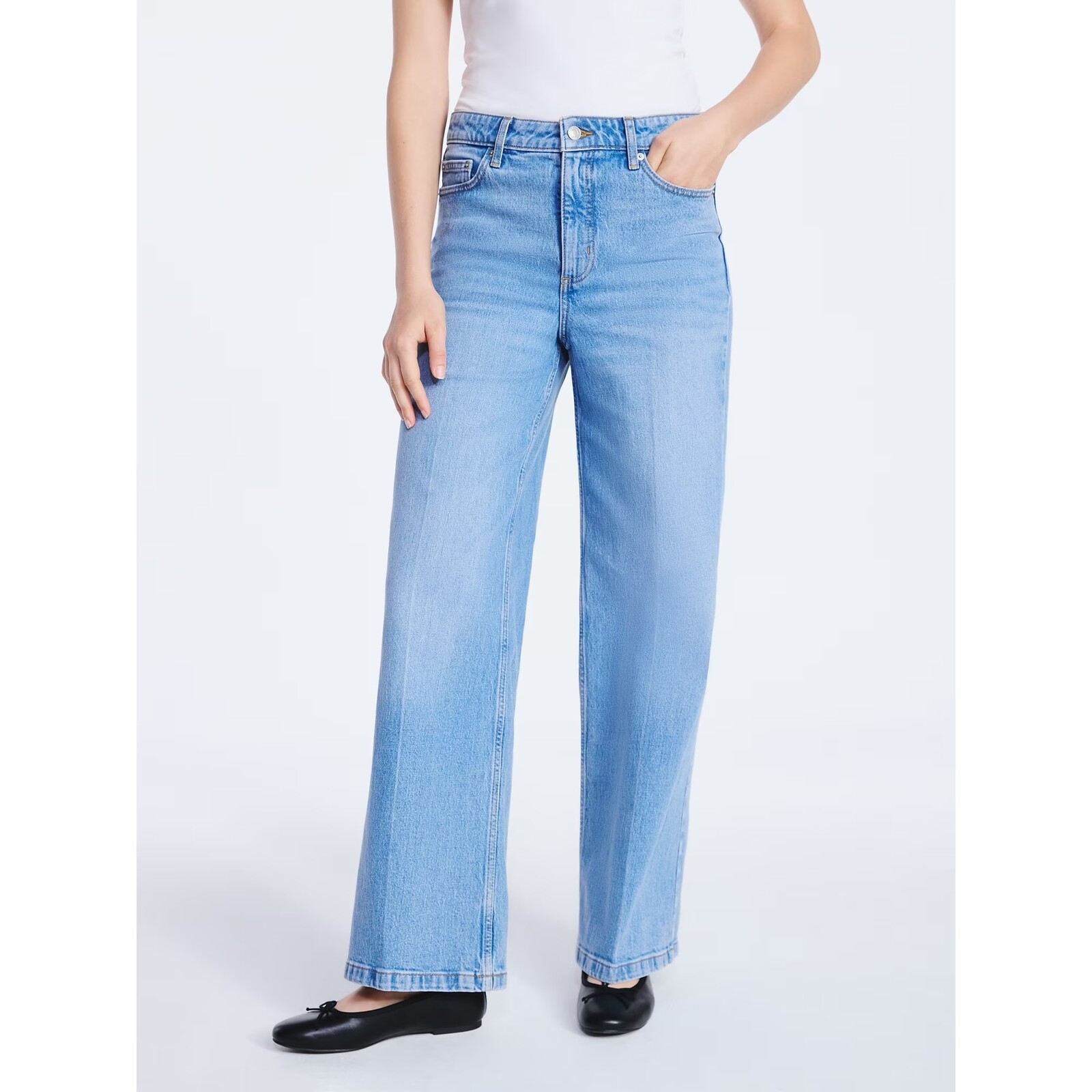 Free Assembly High Rise Relaxed Wide Leg Jeans with Front Crease
