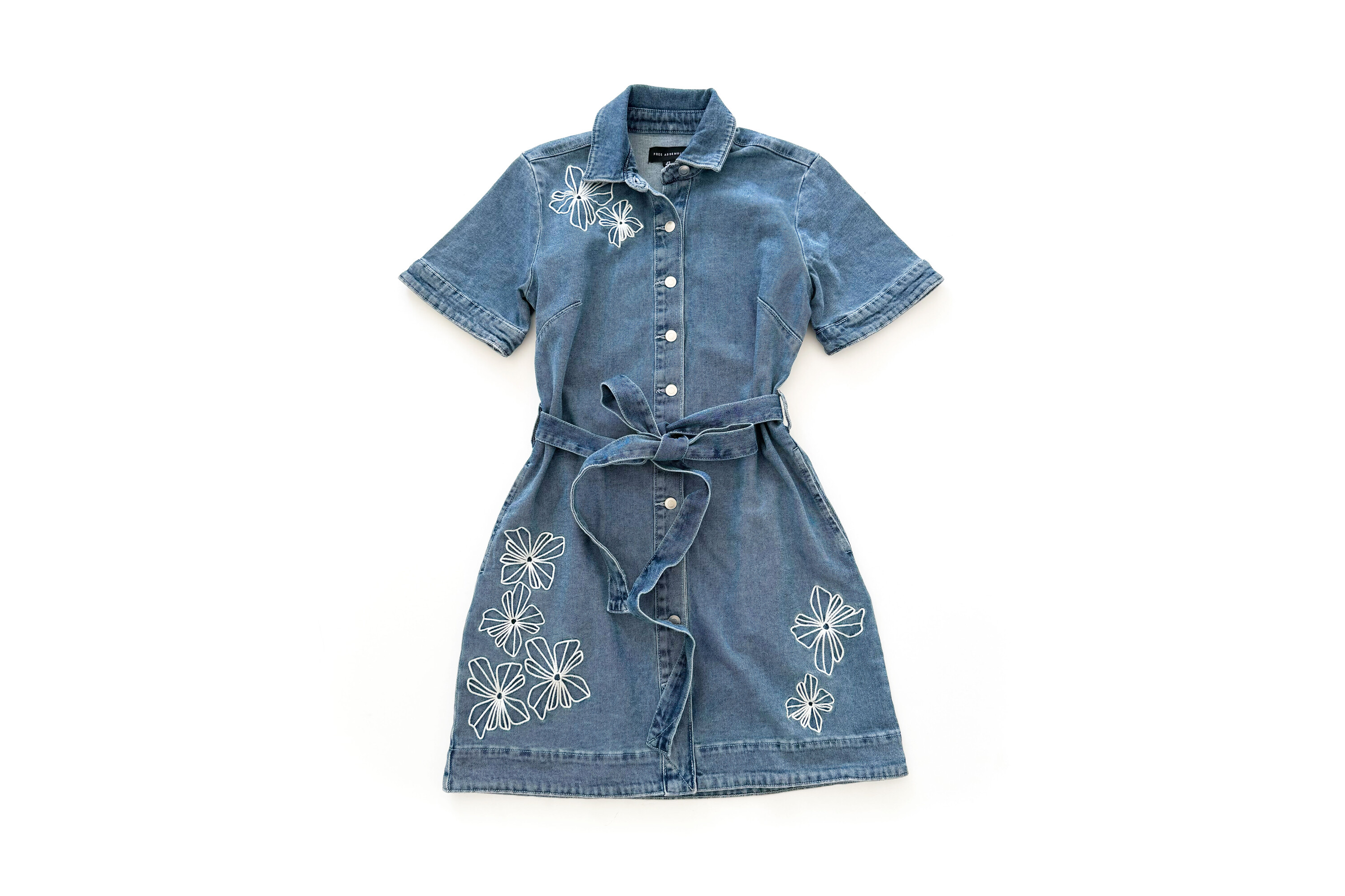 Free Assembly Embroidered Denim Mini Shirtdress