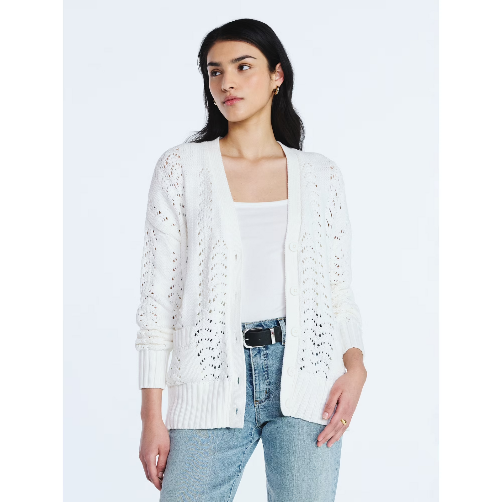 Scoop V Neck Sweater Cardigan