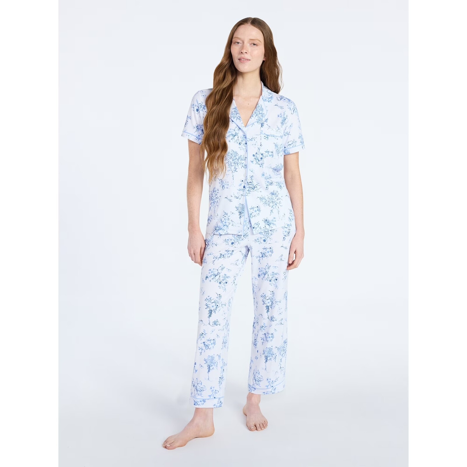 Joyspun Dreamy Soft Collection Notch Collar Top and Capri Pants Pajama Set