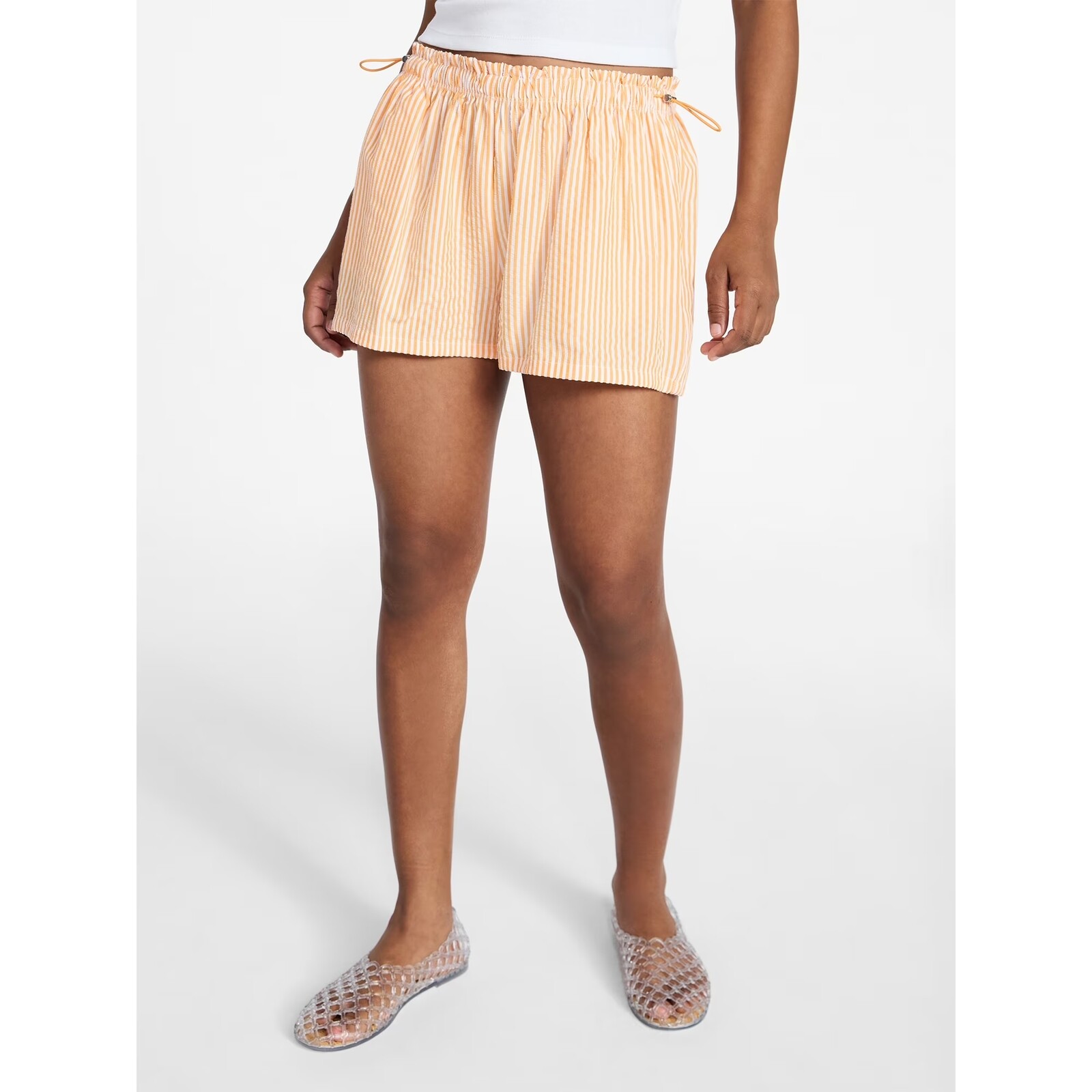 No Boundaries Striped Seersucker Bungee Shorts