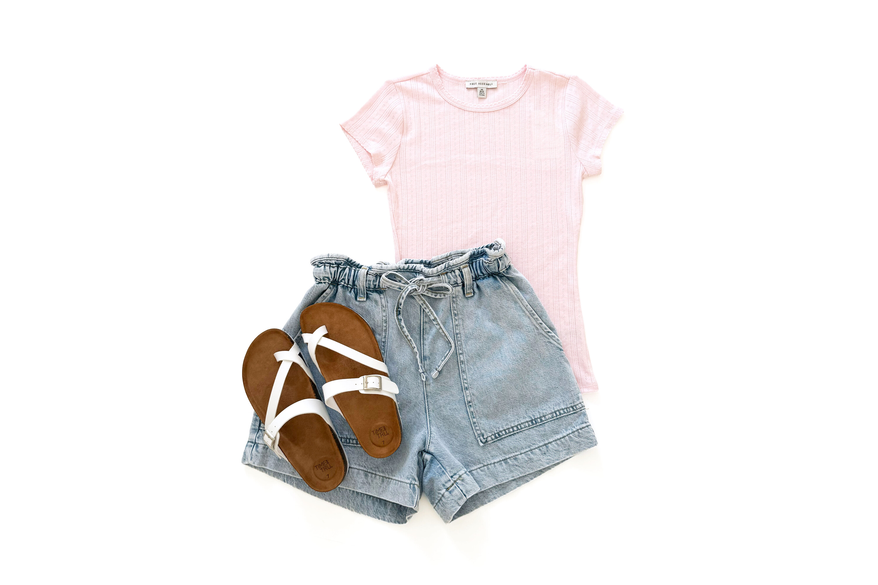 Pointelle Tee and Tie Waist Shorts Outfit Idea