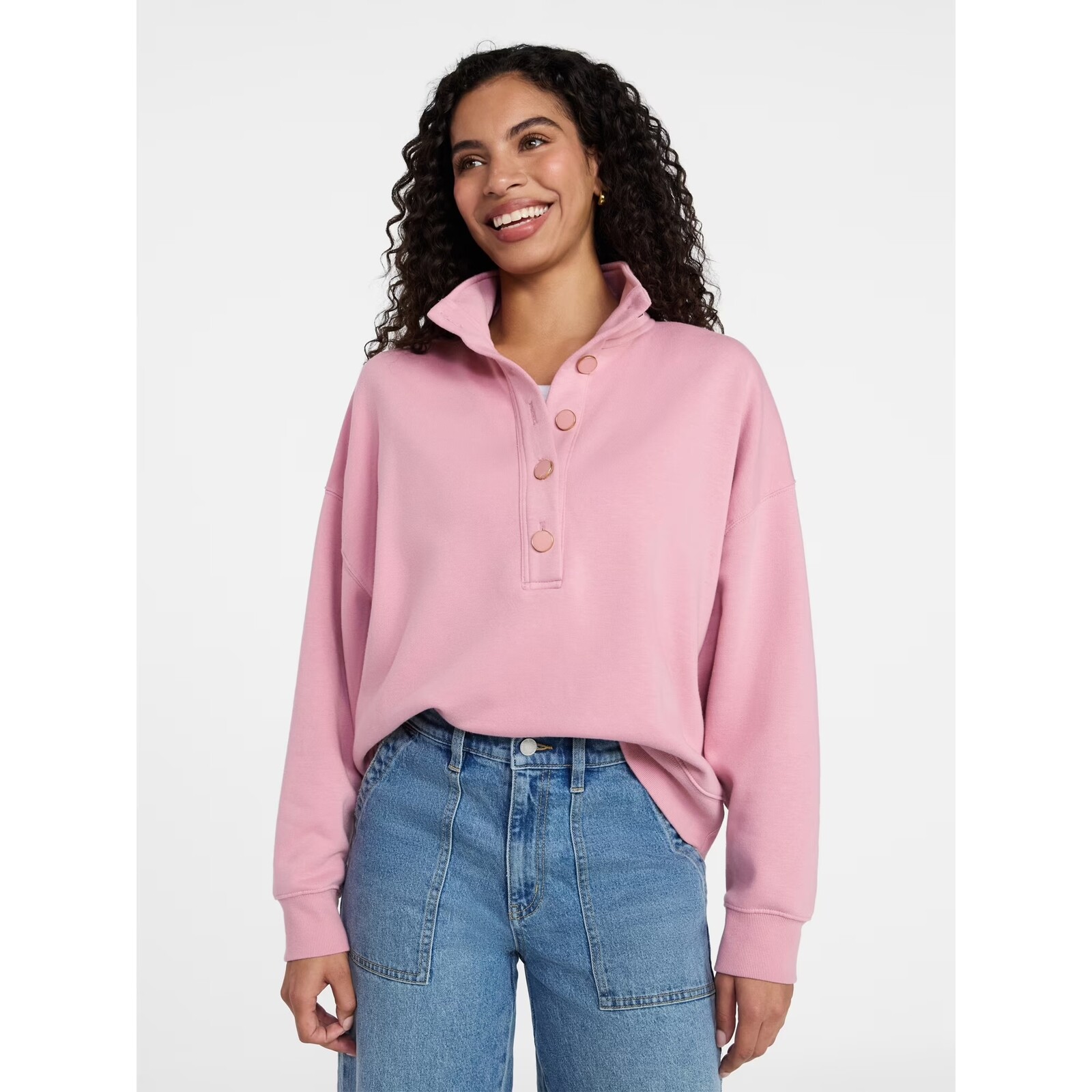 Time and Tru Plus Size Quarter Button Fleece Top